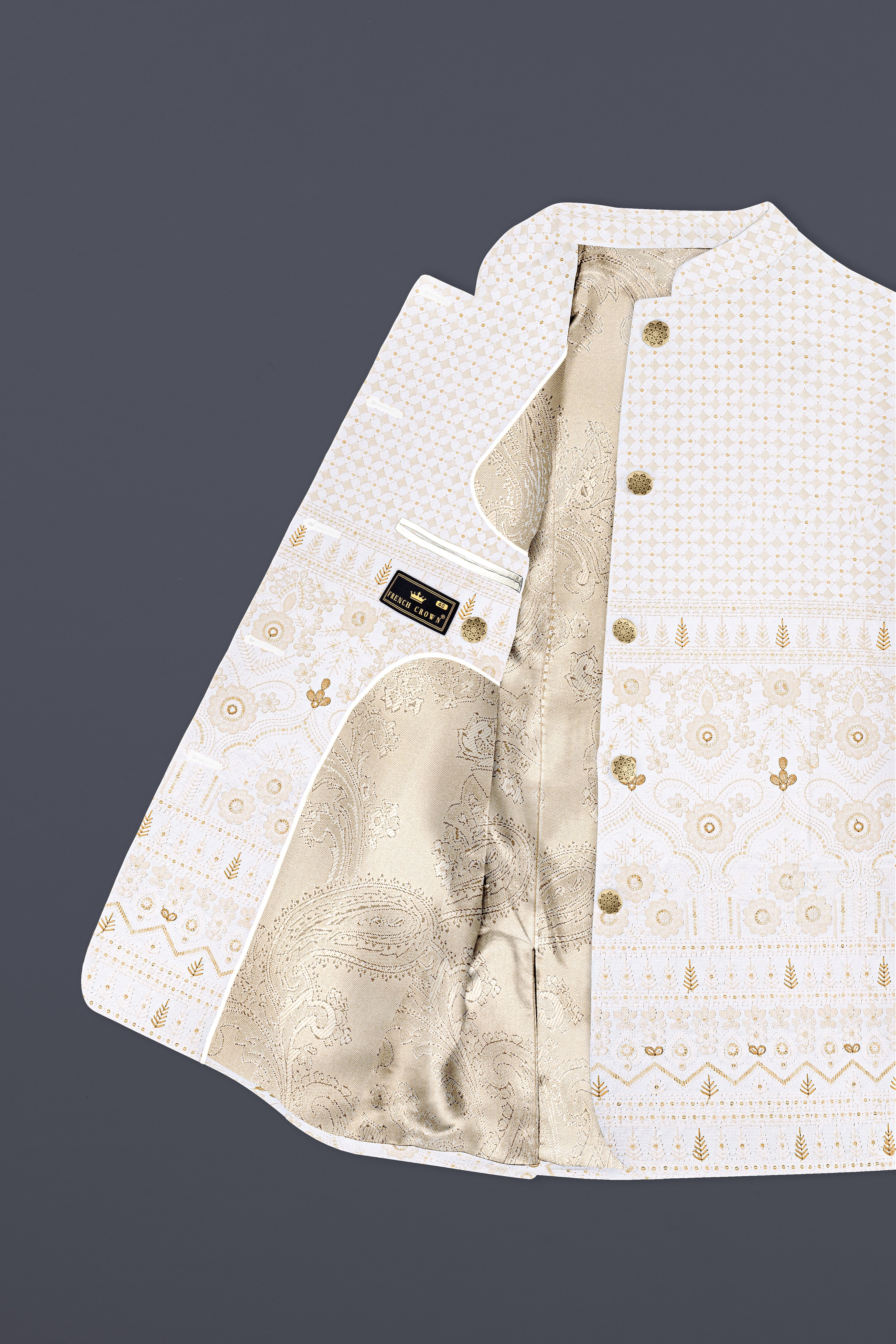 Cerammic Off White Lucknowi Sequins Embroidered Bandhgala Jodhpuri