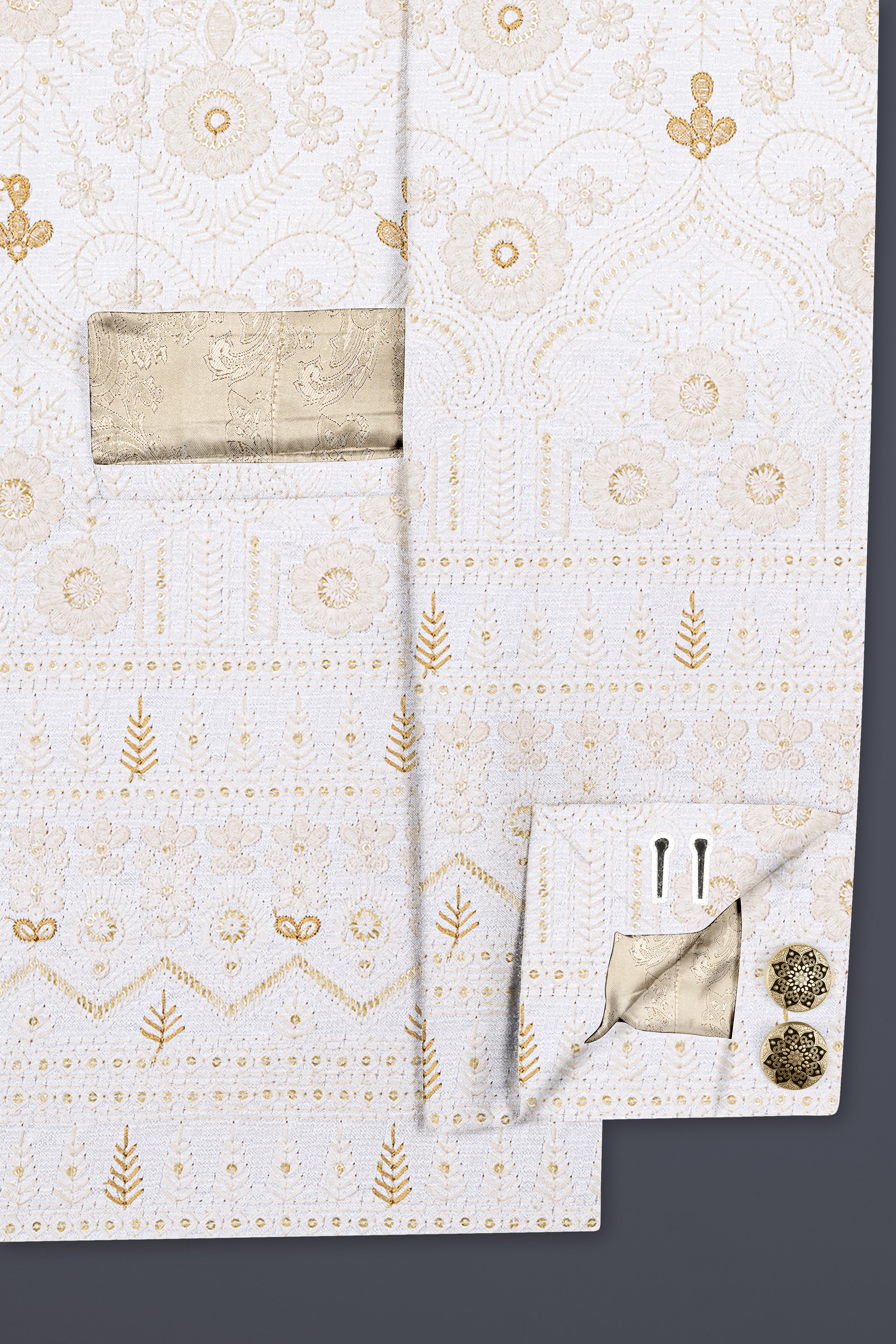 Cerammic Off White Lucknowi Sequins Embroidered Bandhgala Jodhpuri