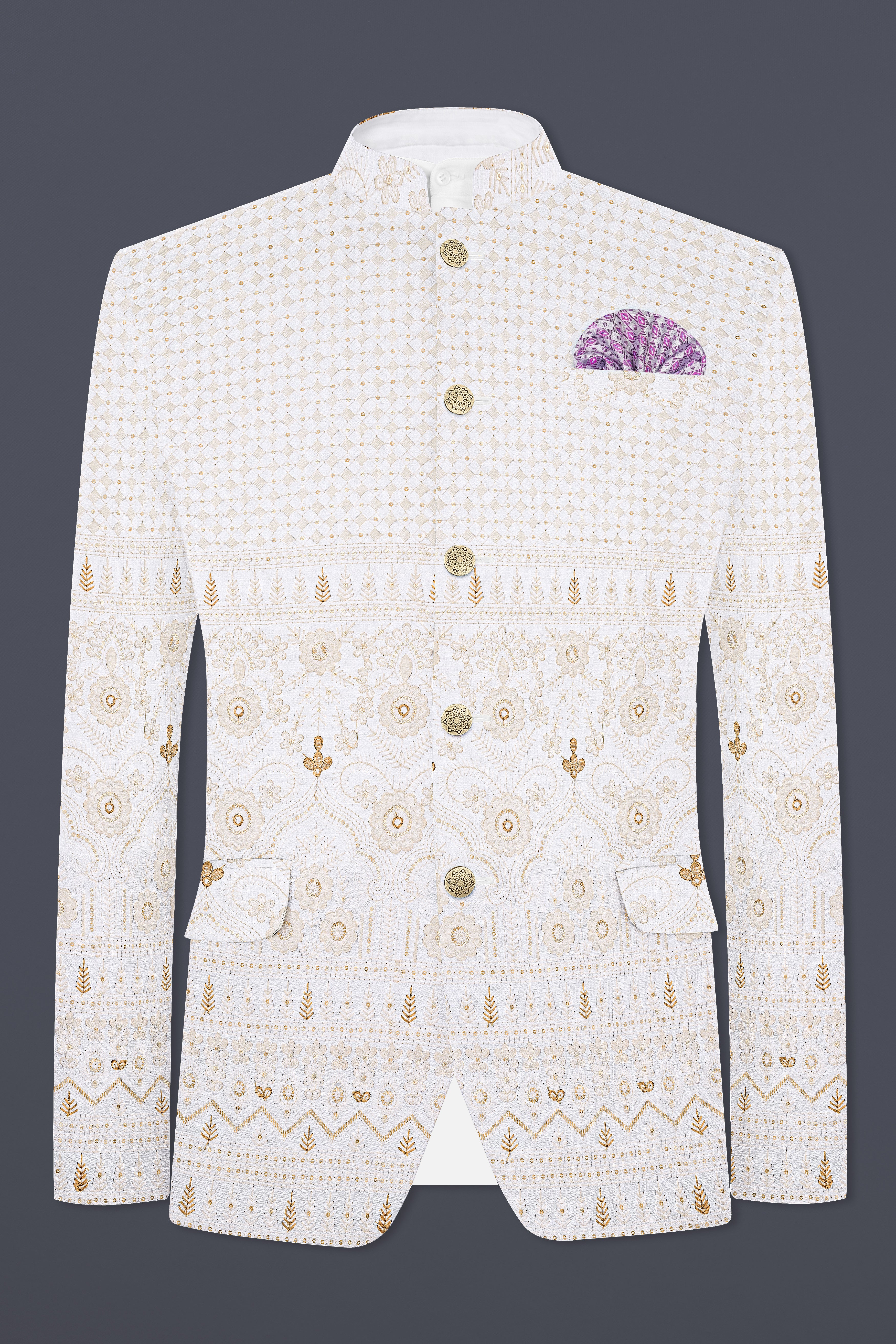 Cerammic Off White Lucknowi Sequins Embroidered Bandhgala Jodhpuri