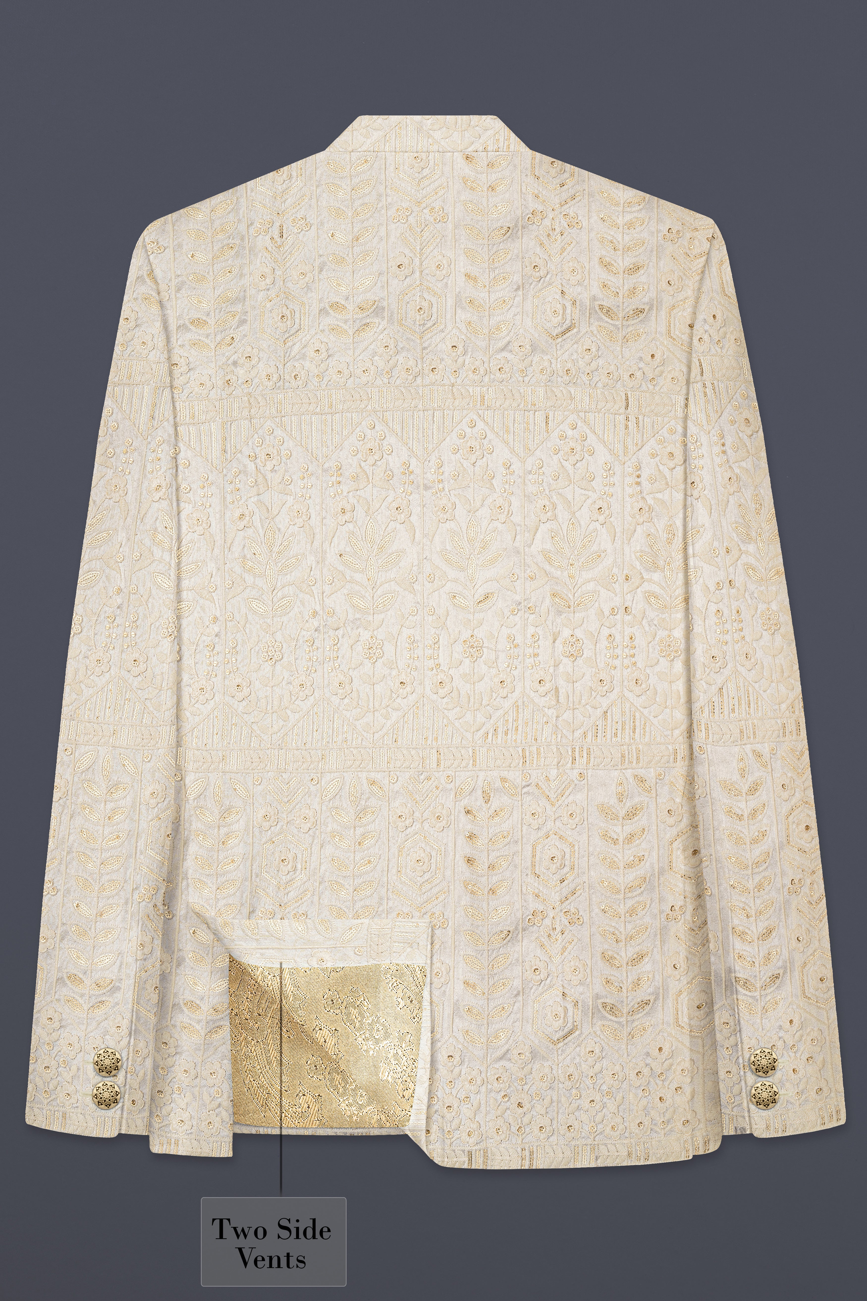Merino Cream zardozi Sequins Embroidered Bandhgala Jodhpuri