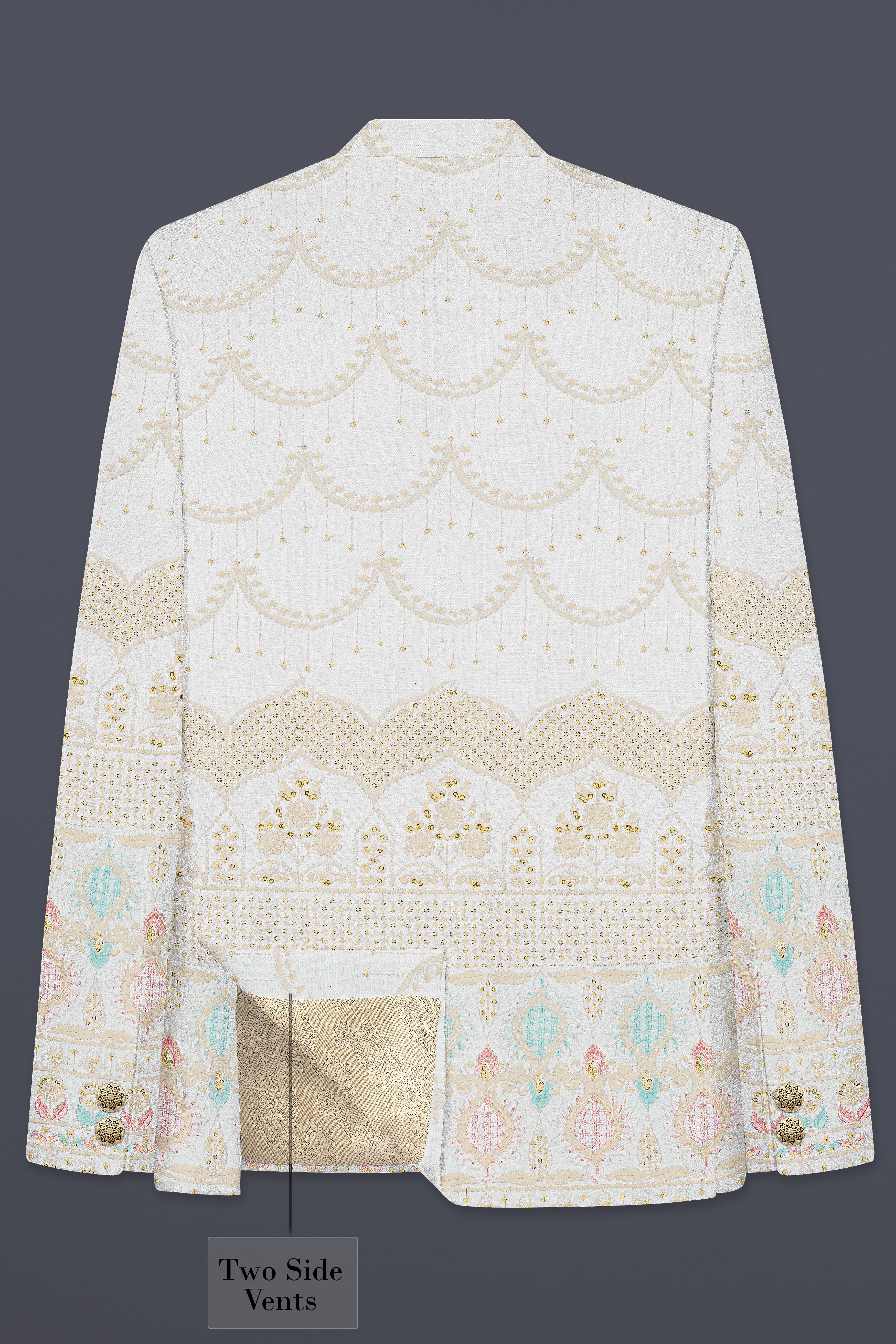 Off White And Oriental Pink Sequins Embroidered Bandhgala Jodhpuri