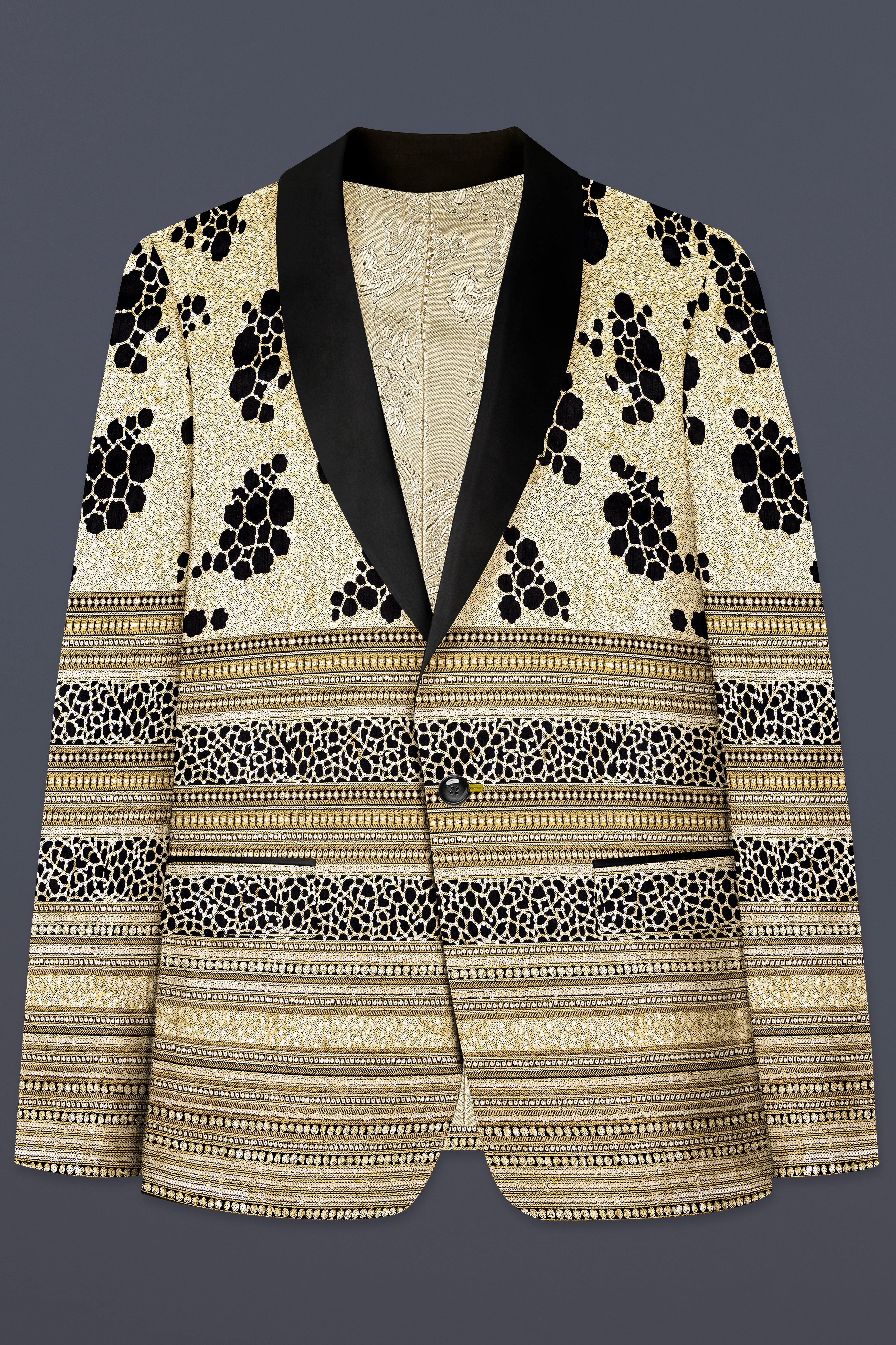 Jade Black Heavy Sequins Work Designer Tuxedo Blazer
