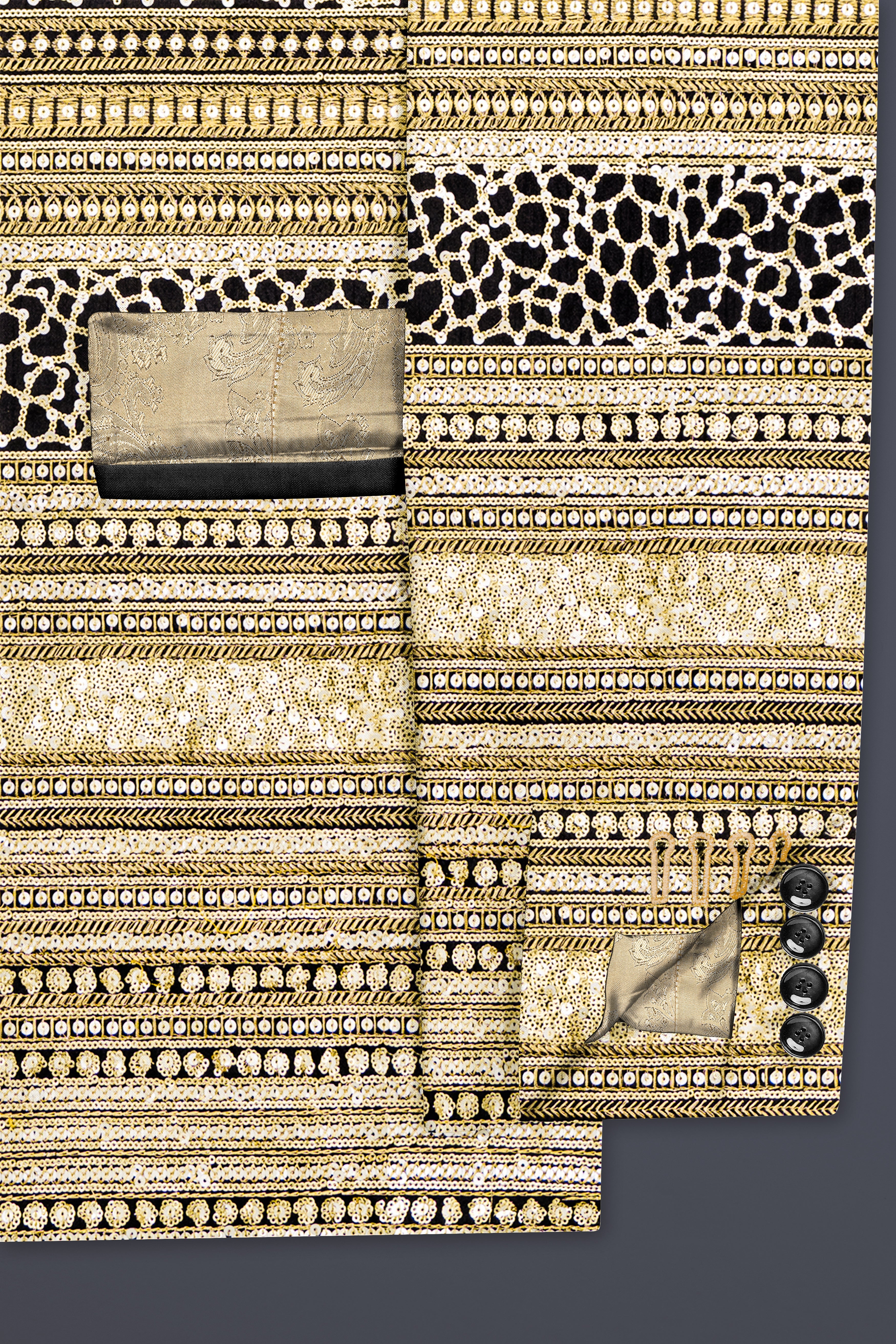 Jade Black Heavy Sequins Work Designer Tuxedo Blazer