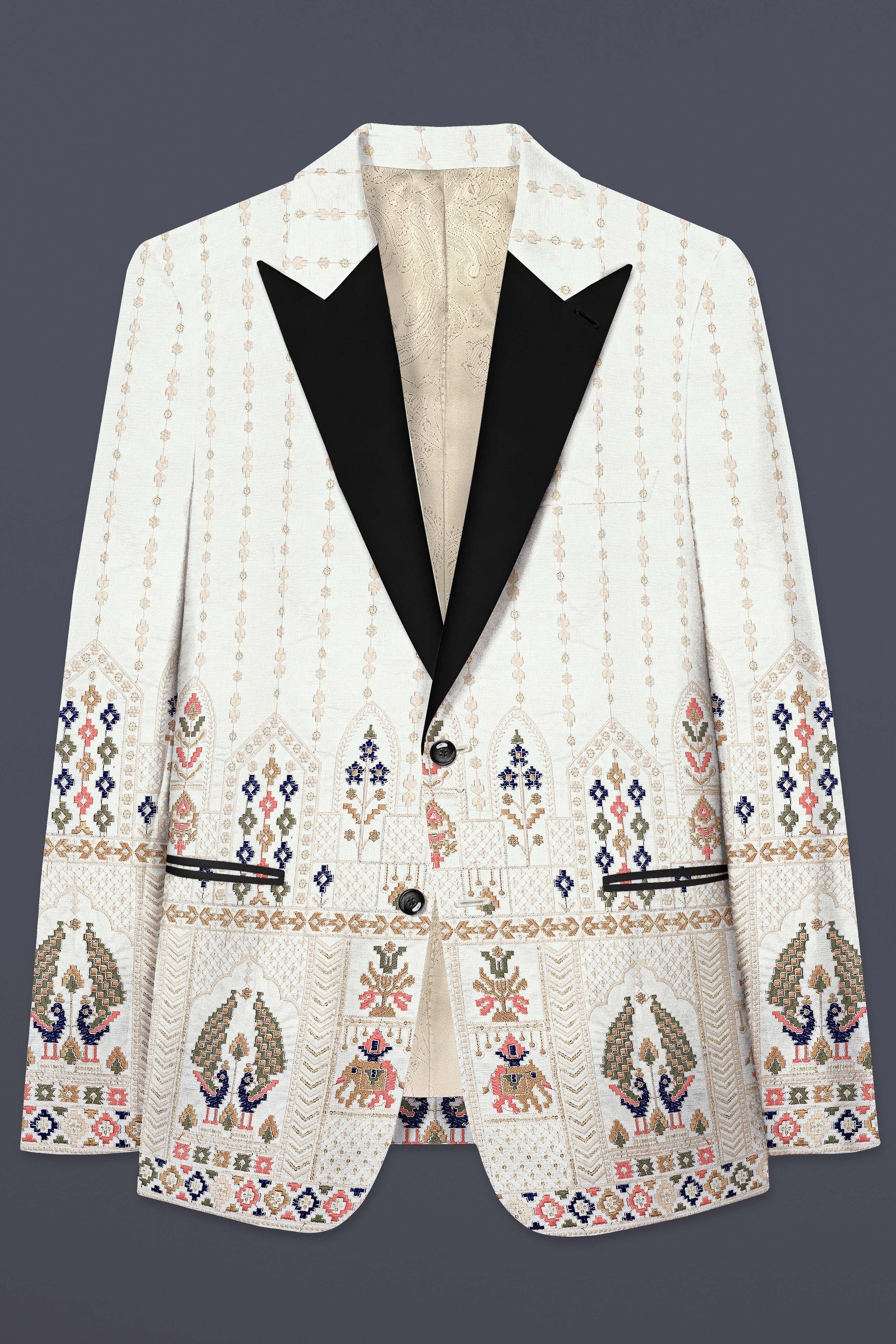 Off White And Shilo peach Sequins Embroidered Peak Lapel Tuxedo Blazer