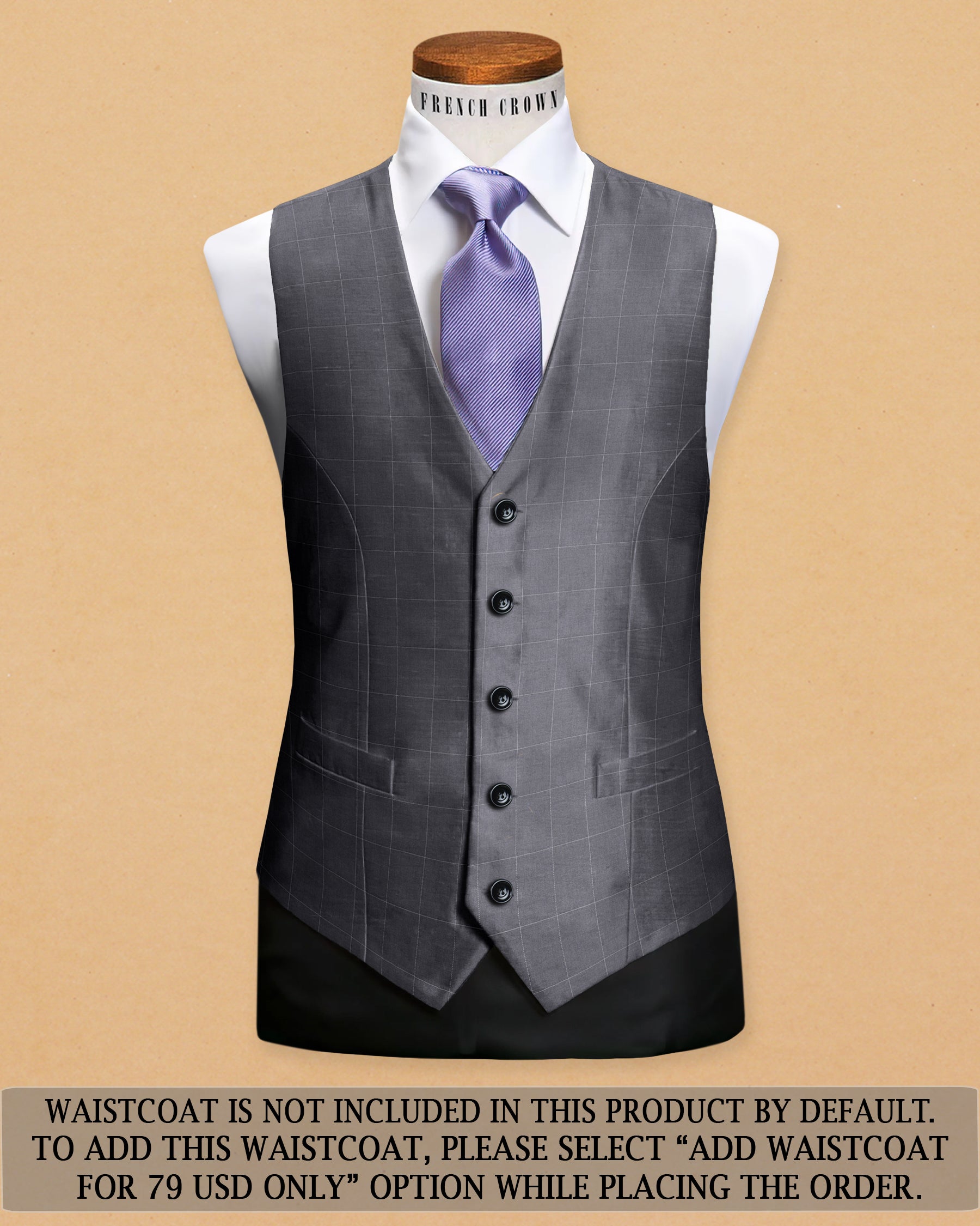 Pebble Grey Windowpane Wool Blazer