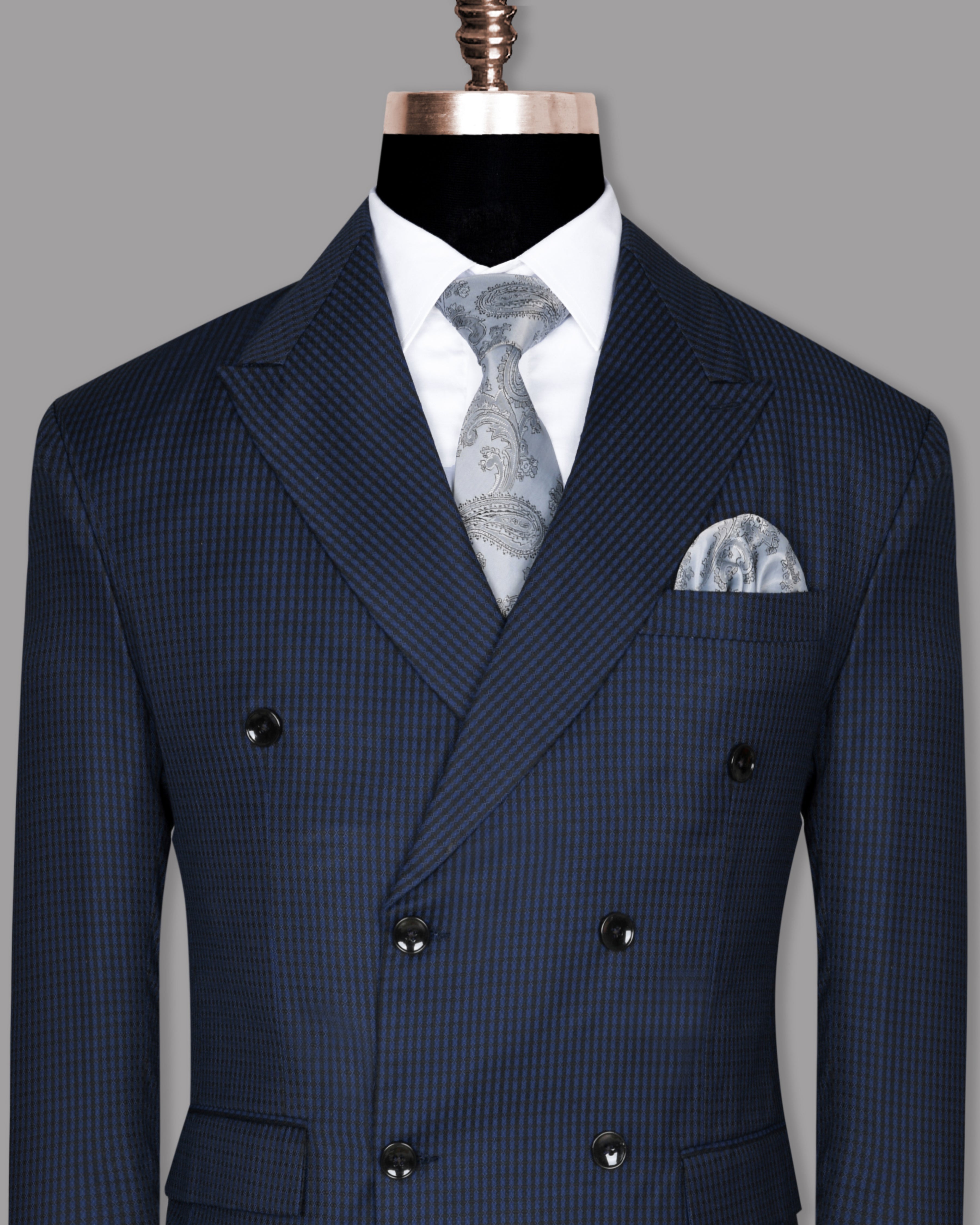 Navy with Black striped and X Textured Wool Blend Double Breasted Blazer BL631DB-36, BL631DB-38, BL631DB-40, BL631DB-44, BL631DB-42, BL631DB-46, BL631DB-48, BL631DB-50, BL631DB-52, BL631DB-54, BL631DB-56, BL631DB-58, BL631DB-60