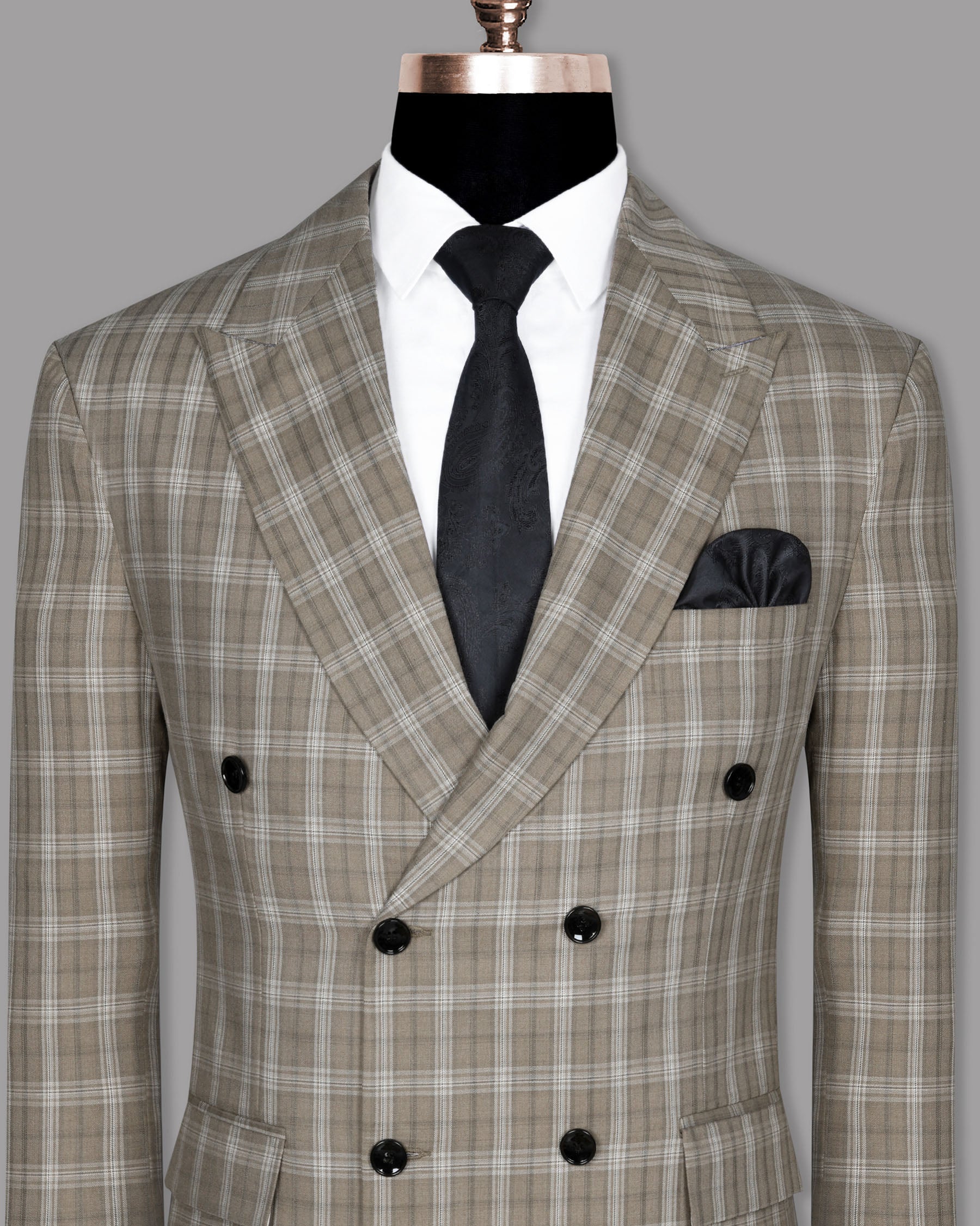 Saddle Prince of wales Checked Pure Wool Double Breasted Blazer BL636DB-48, BL636DB-50, BL636DB-52, BL636DB-46, BL636DB-40, BL636DB-38, BL636DB-54, BL636DB-36, BL636DB-58, BL636DB-42, BL636DB-44, BL636DB-56, BL636DB-60