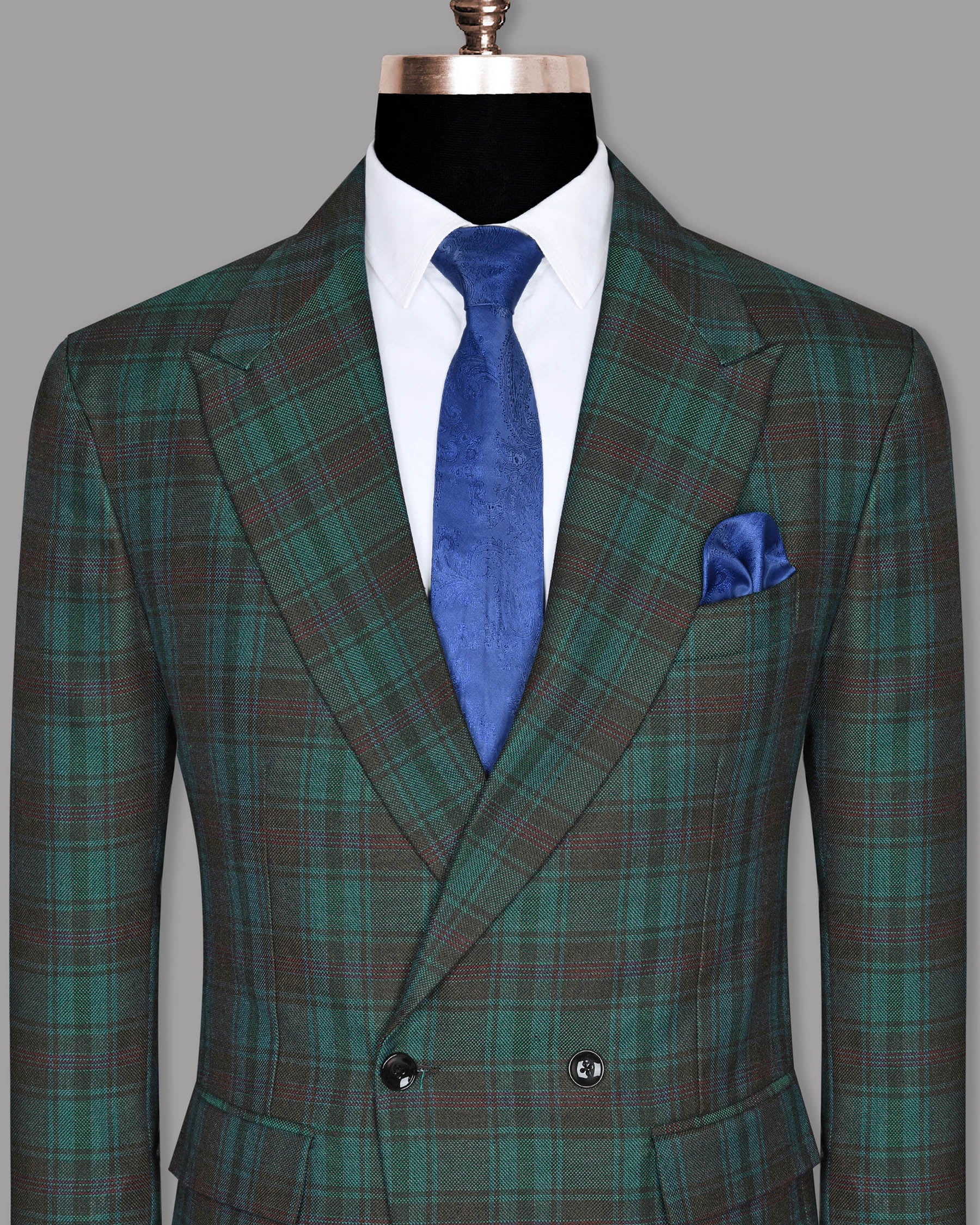 Olive with Emerald and Subtle Red Plaid Wool Blend Double Breasted Tweed Blazer BL682DB2-36, BL682DB2-42, BL682DB2-38, BL682DB2-48, BL682DB2-40, BL682DB2-56, BL682DB2-44, BL682DB2-46, BL682DB2-50, BL682DB2-52, BL682DB2-54, BL682DB2-58, BL682DB2-60