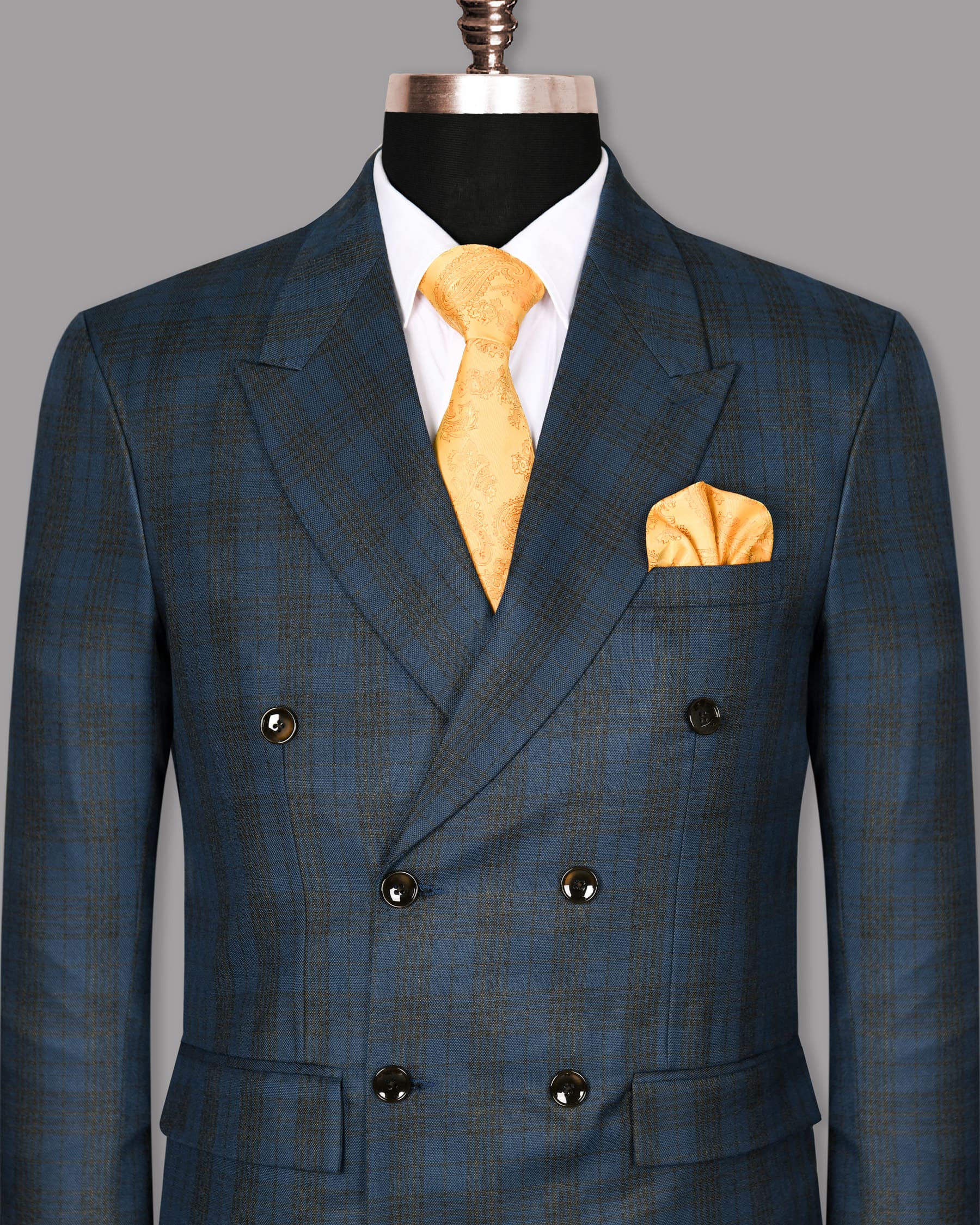 Charcoal with Blue Plaid Wool Rich Double Breasted Blazer BL969-DB-36, BL969-DB-38, BL969-DB-40, BL969-DB-42, BL969-DB-44, BL969-DB-46, BL969-DB-48, BL969-DB-56, BL969-DB-50, BL969-DB-52, BL969-DB-54, BL969-DB-58, BL969-DB-60