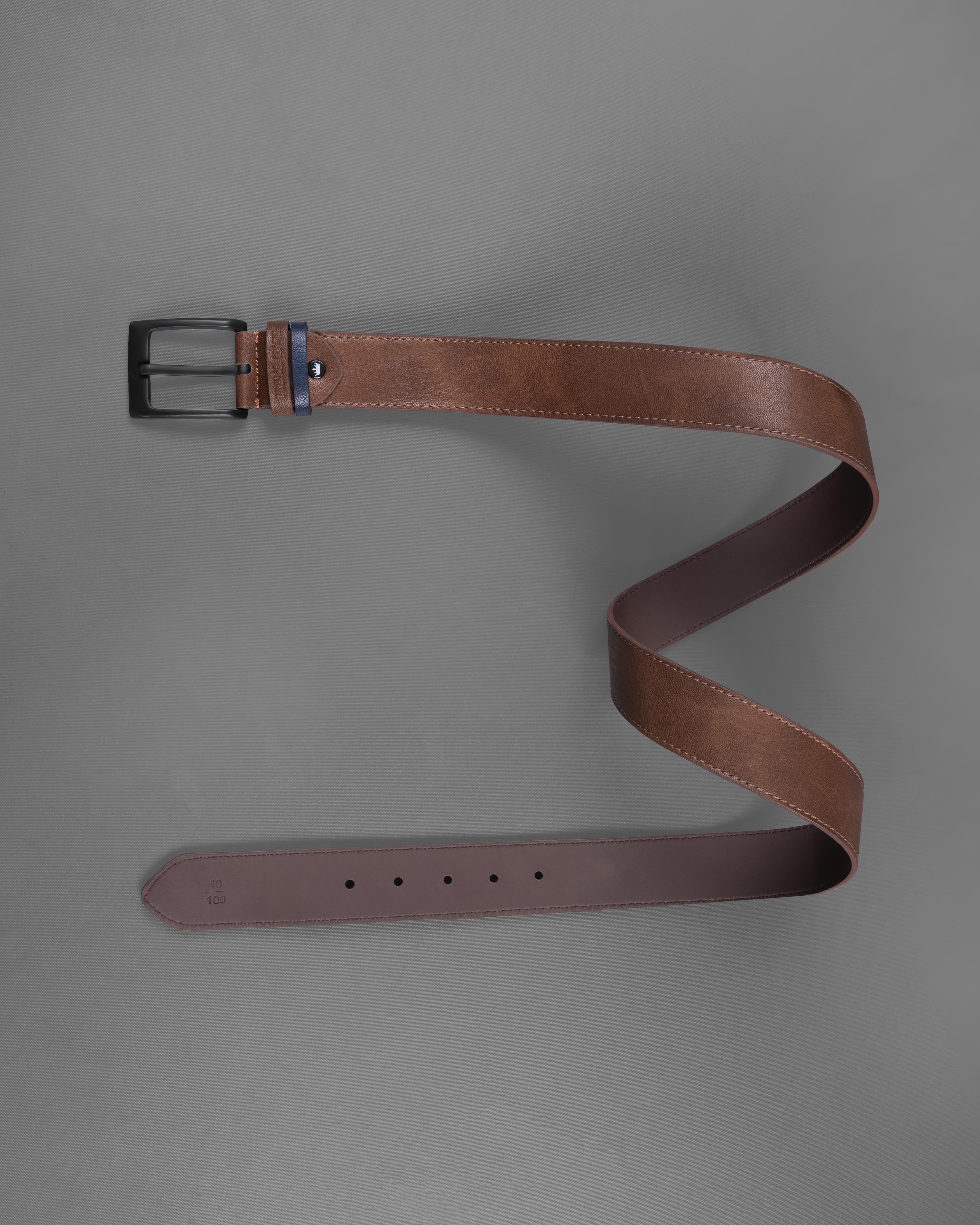 Tan Brown with Jade Black Buckle Leather Free Lightweight Handcrafted Belt BT101-28, BT101-30, BT101-32, BT101-34, BT101-36, BT101-38