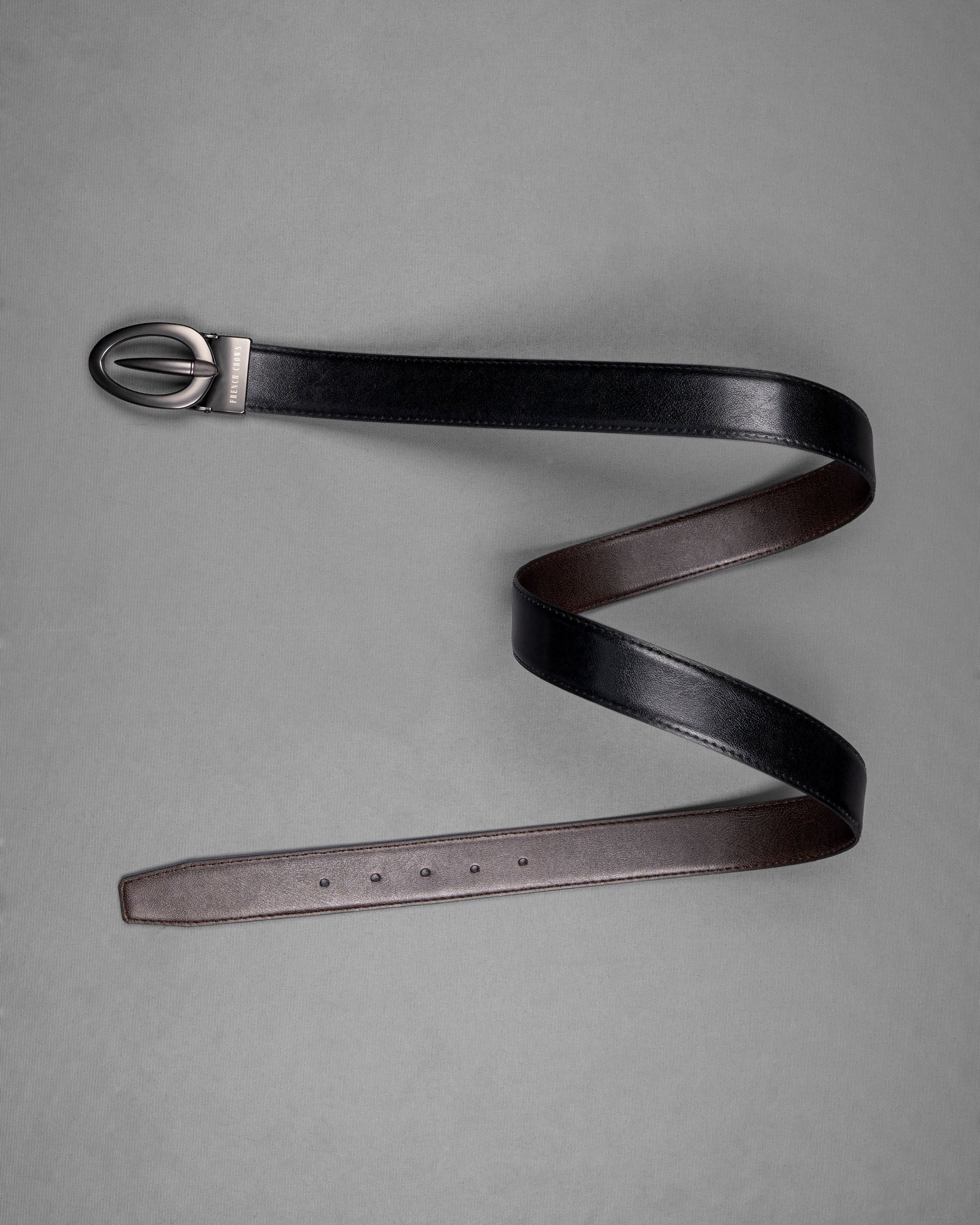 Matt Grey Oval buckled Reversible jade Black and Brown Slight Textured Vegan Leather Handcrafted Belt BT025-28, BT025-30, BT025-32, BT025-34, BT025-36, BT025-38