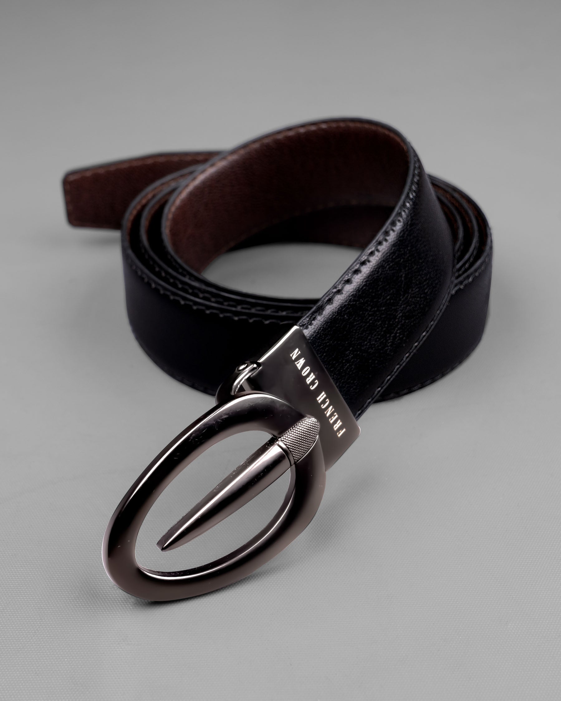 Matt Grey Oval buckled Reversible jade Black and Brown Slight Textured Vegan Leather Handcrafted Belt