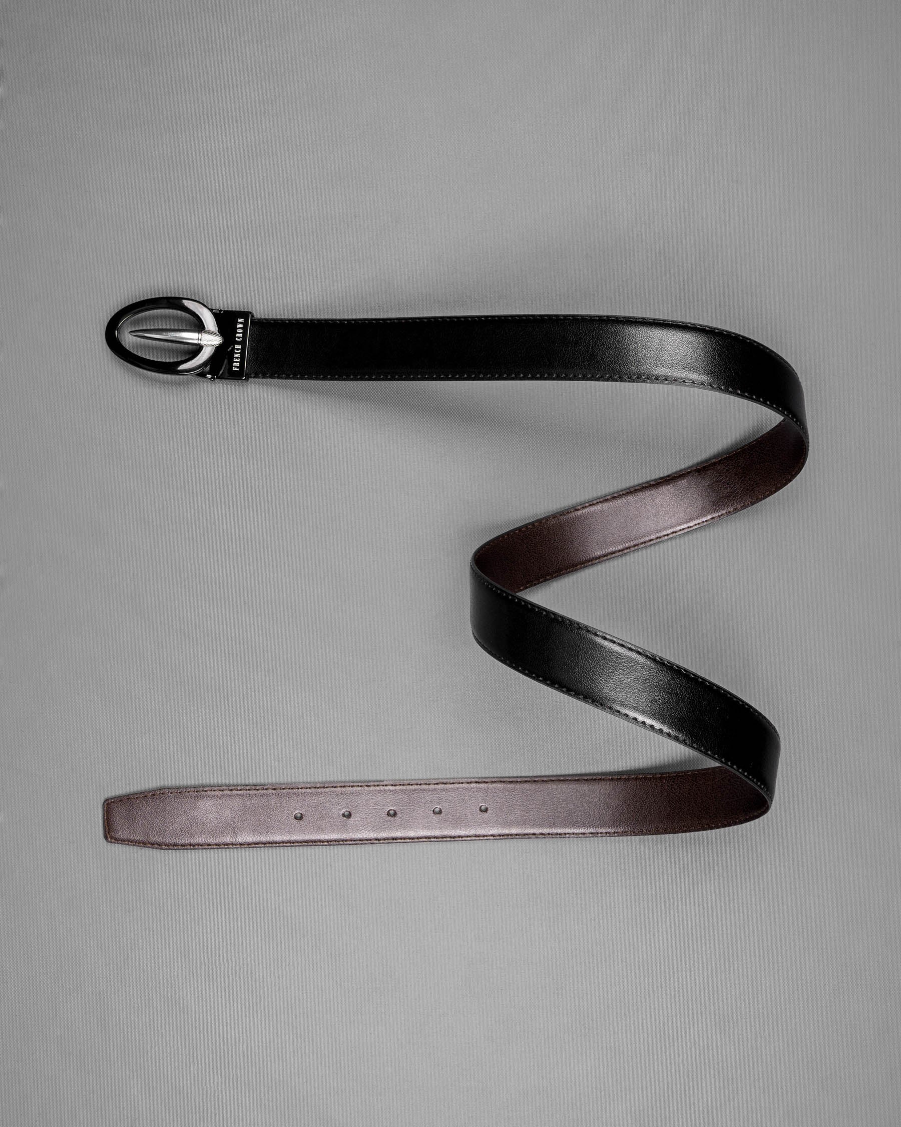 Glossy Black and Silver Oval buckled Reversible jade Black and Brown Slight Textured Vegan Leather Handcrafted Belt BT027-28, BT027-30, BT027-32, BT027-34, BT027-36, BT027-38