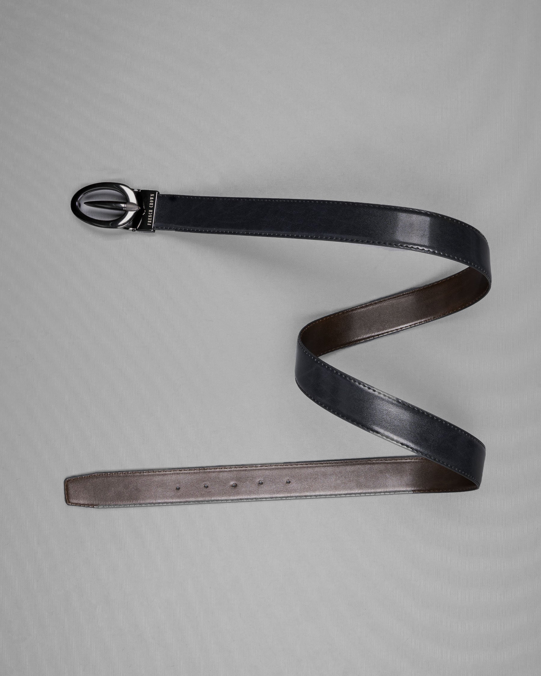 Glossy grey Oval buckled Reversible jade Black and tan Vegan Leather Handcrafted Belt BT030-28, BT030-30, BT030-32, BT030-34, BT030-36, BT030-38