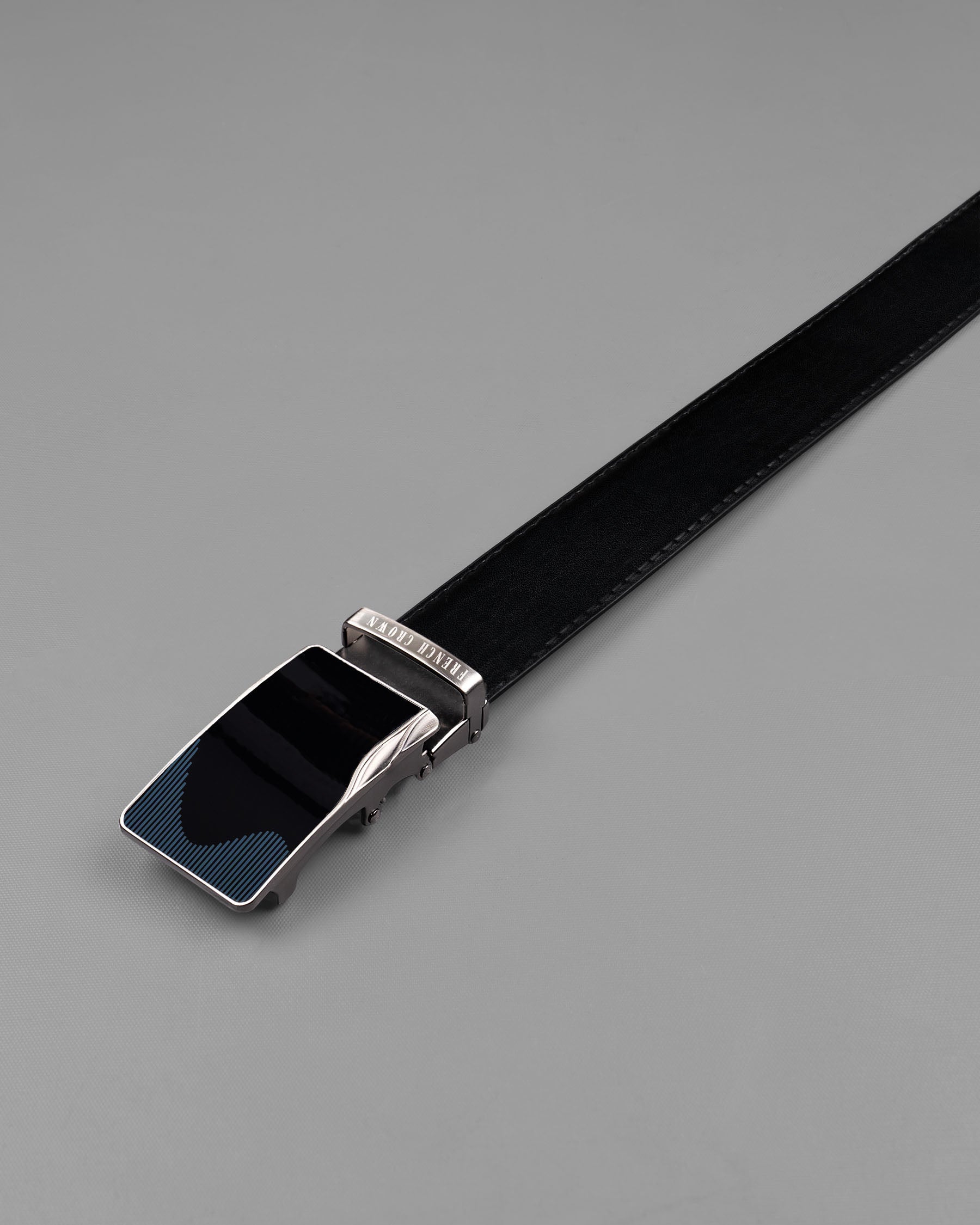 Glossy Black wave Patterned buckle No hole Reversible jade Black and Brown Vegan Leather Handcrafted Belt