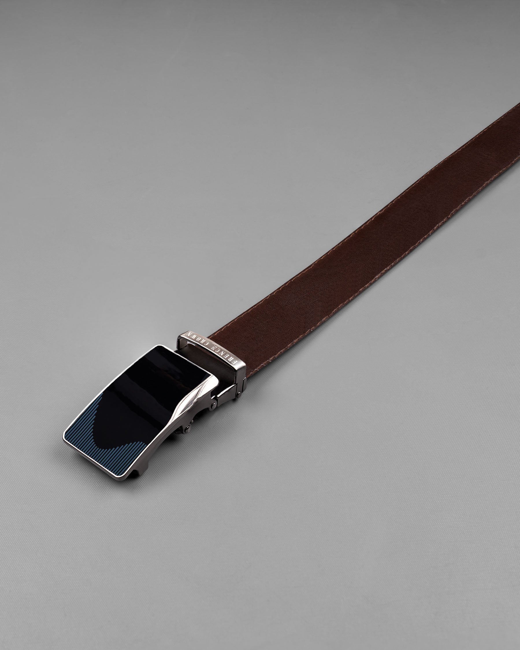 Glossy Black wave Patterned buckle No hole Reversible jade Black and Brown Vegan Leather Handcrafted Belt