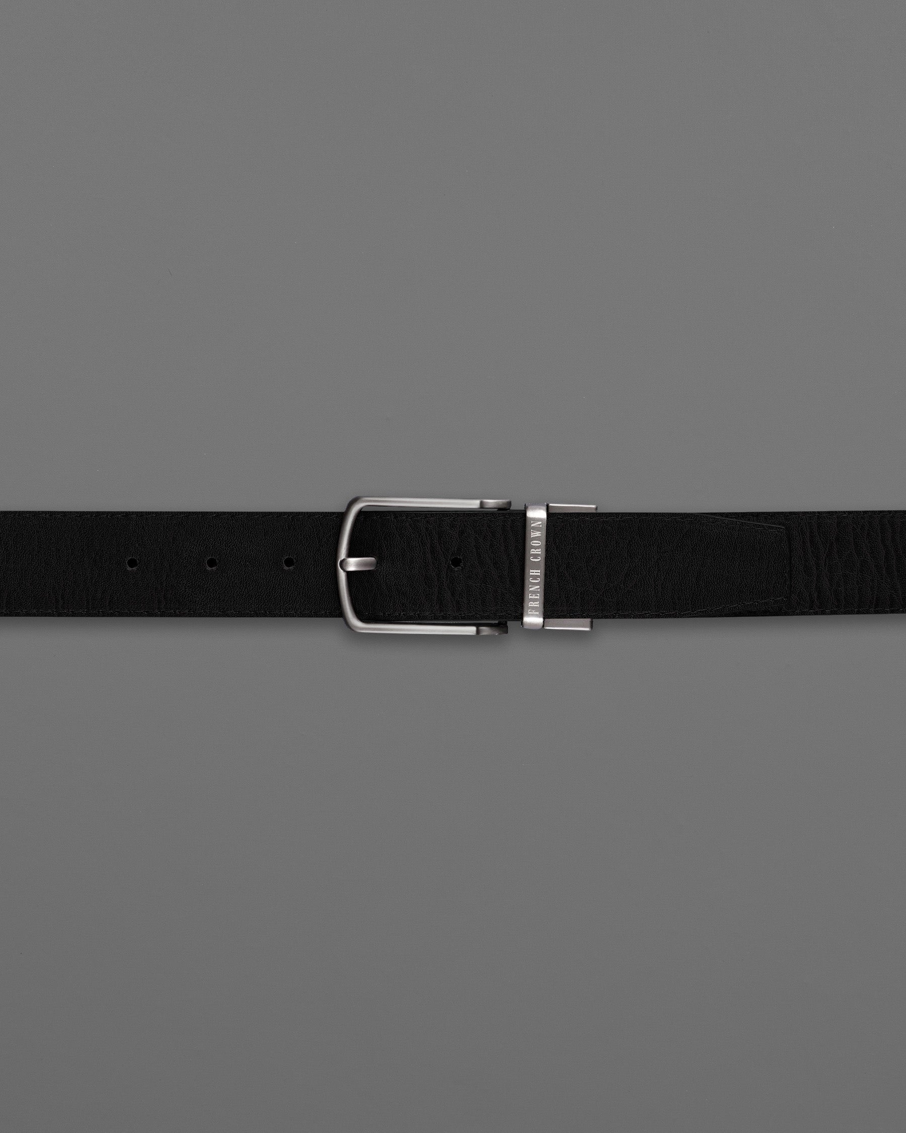 Silver Metallic Buckle Glossy Finish with Jade Black and Brown Leather Free Handcrafted Reversible Belt BT055-28, BT055-30, BT055-32, BT055-34, BT055-36, BT055-38