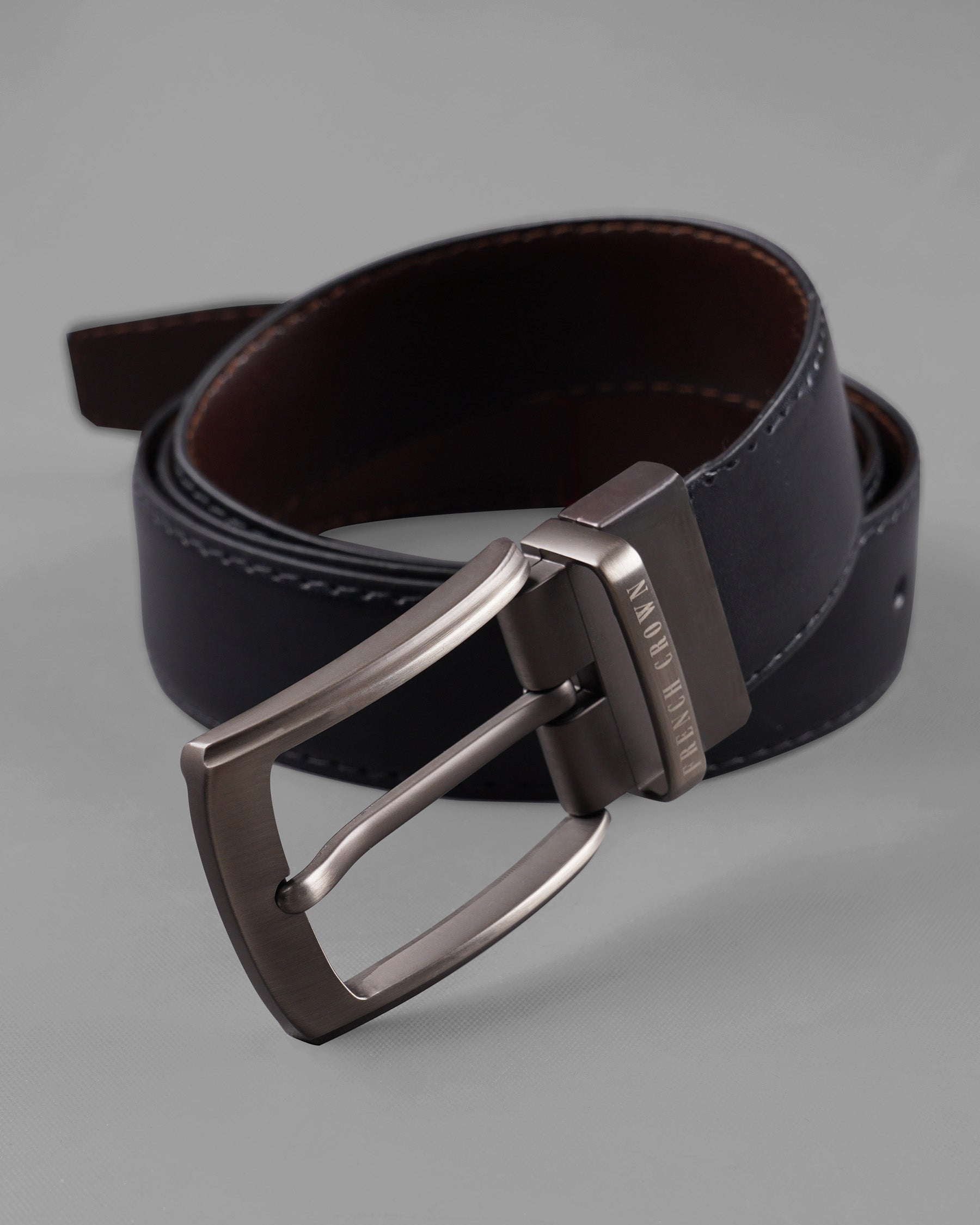 Shiny Silver Buckle with Jade Black and Brown Leather Free Handcrafted Reversible Belt BT057-28, BT057-30, BT057-32, BT057-34, BT057-36, BT057-38