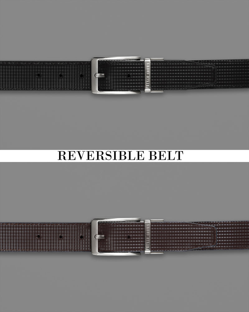 Silver Shiny Buckle with Jade Black and Brown Leather Free Handcrafted Reversible Belt BT066-28, BT066-30, BT066-32, BT066-34, BT066-36, BT066-38