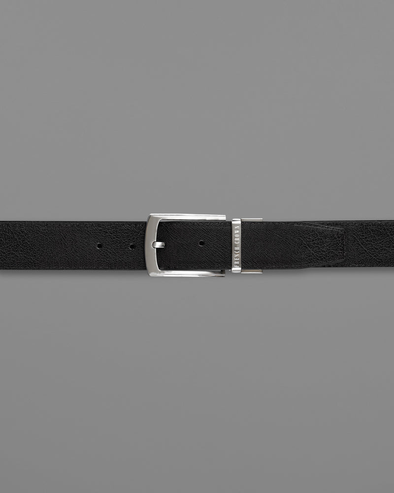 Silver Metallic Buckle with Jade Black and Brown Leather Free Handcrafted Reversible Belt BT070-28, BT070-30, BT070-32, BT070-34, BT070-36, BT070-38