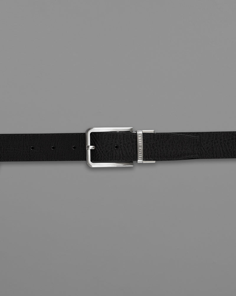Silver Metallic Shiny Buckle with Jade Black and Dark Brown Leather Free Handcrafted Reversible Belt