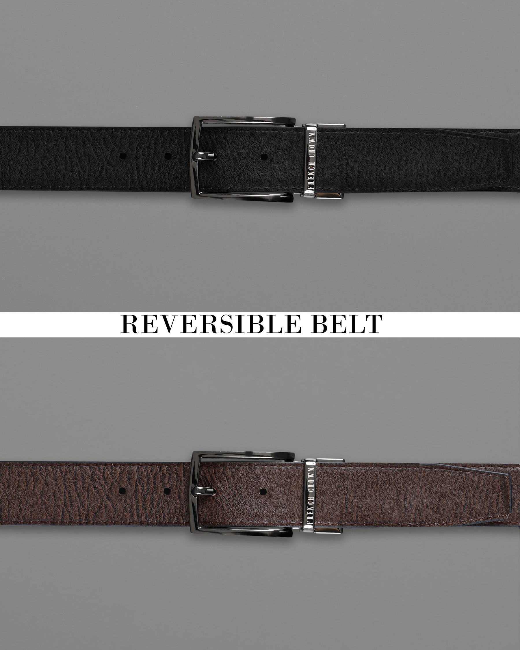 Silver Shiny Buckle with Jade Black and Brown Leather Free Handcrafted Reversible Belt BT086-28, BT086-30, BT086-32, BT086-34, BT086-36, BT086-38