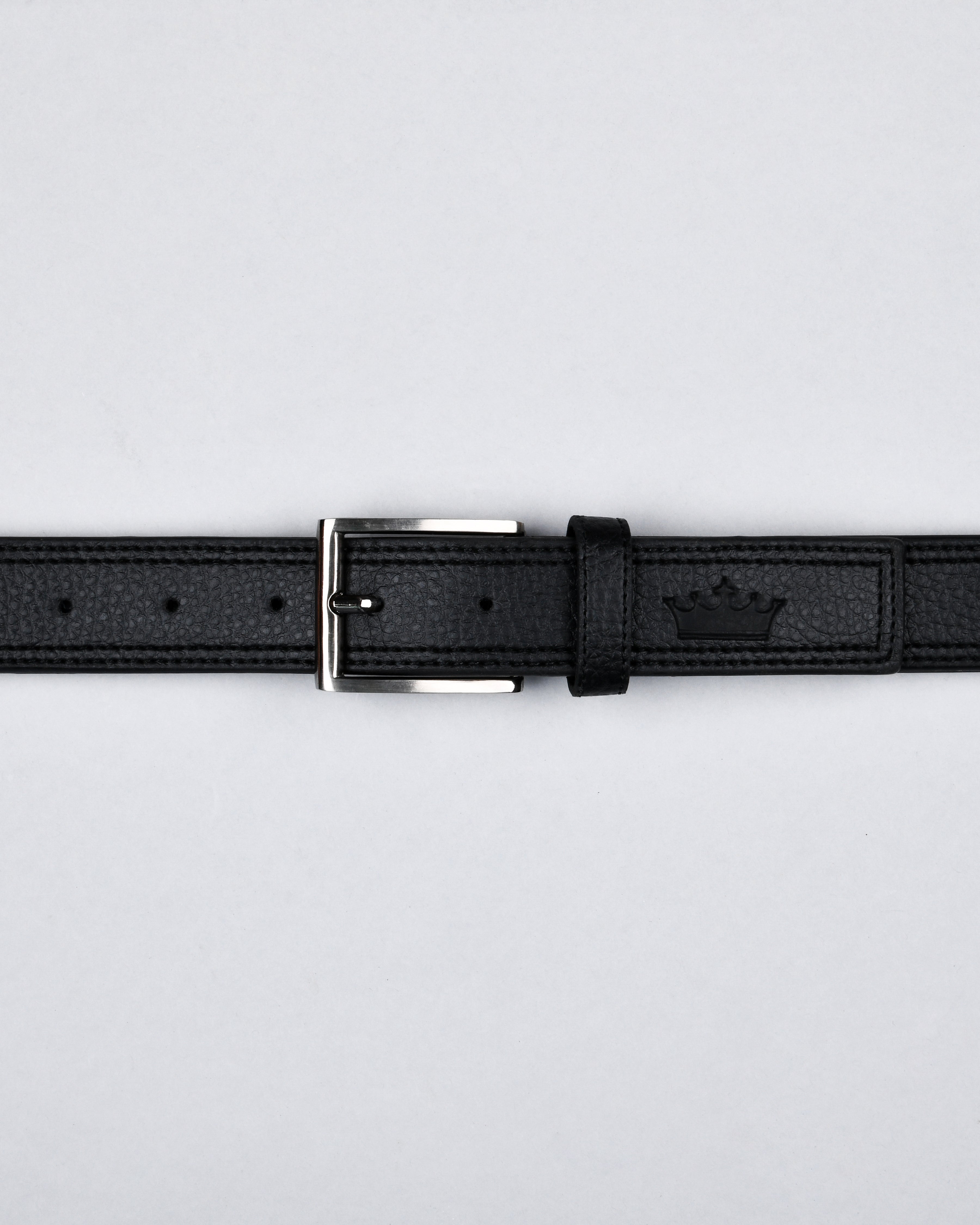 Jade Black Double Handmade Stitched Vegan Leather Belt BT19-28, BT19-30, BT19-32, BT19-36, BT19-38, BT19-34