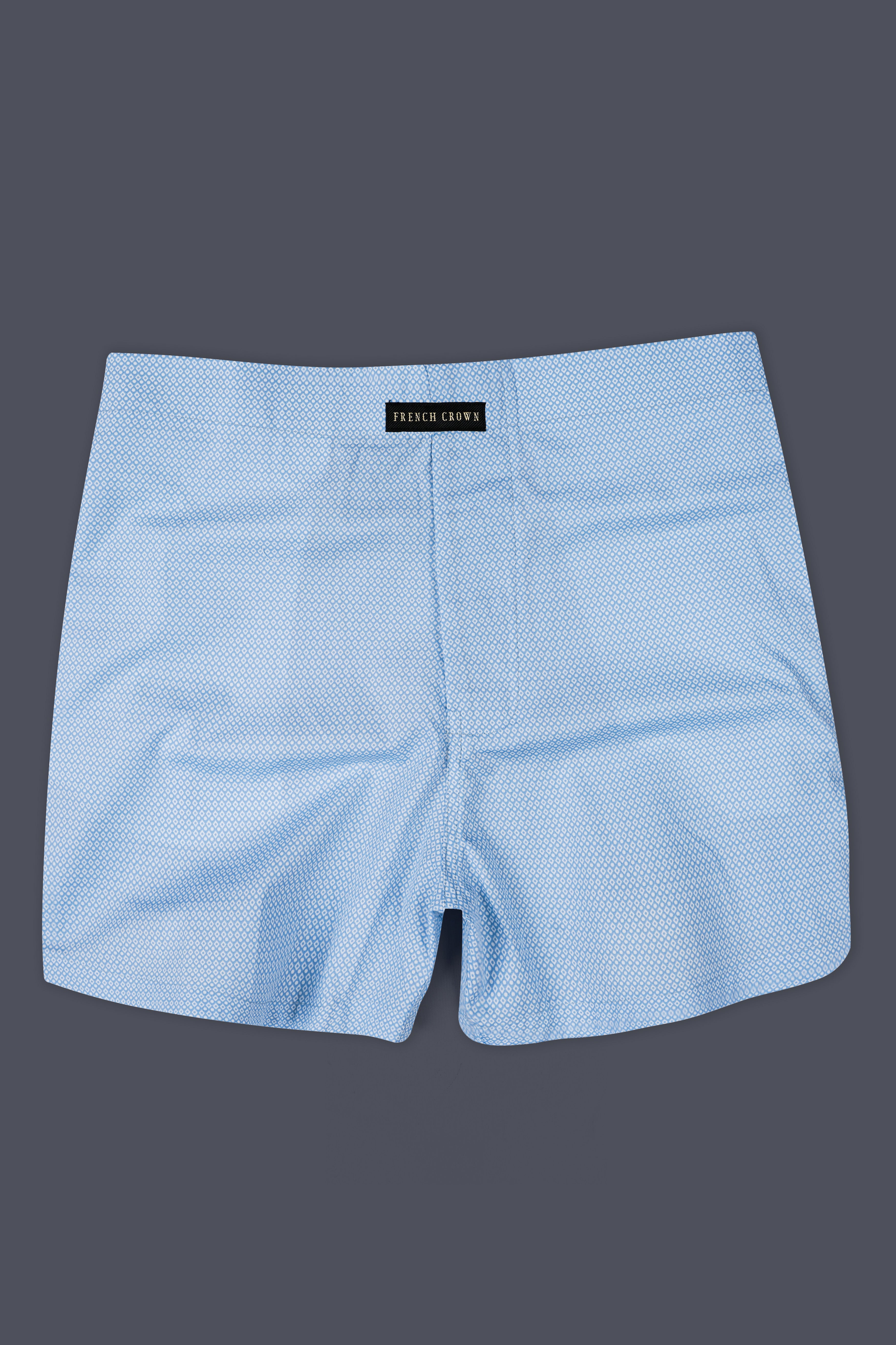 Moonstone Blue And Bright White Printed Premium Cotton Boxer