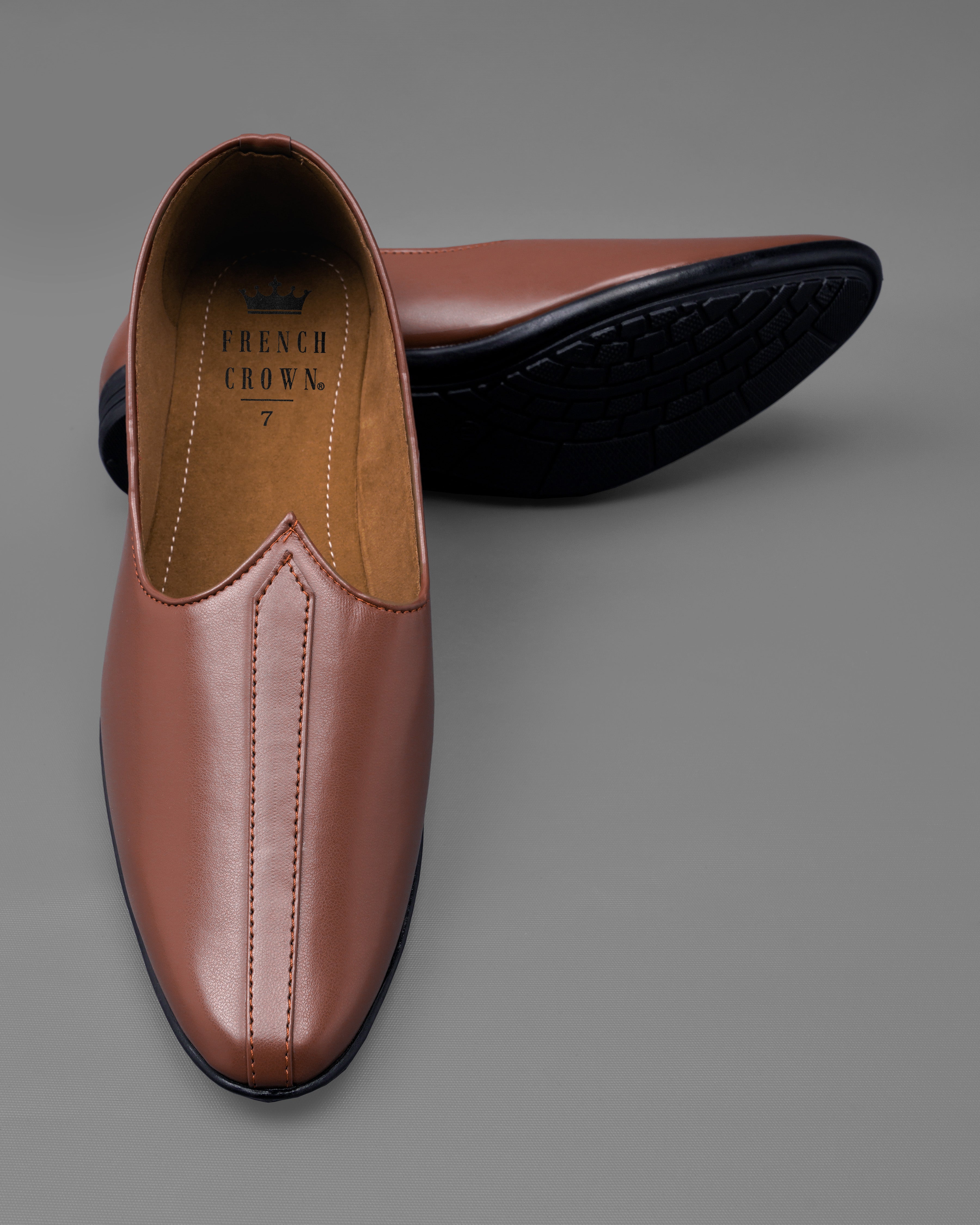 Brown Vegan Leather Hand stitched Jutis FT097-6, FT097-7, FT097-8, FT097-9, FT097-10, FT097-11