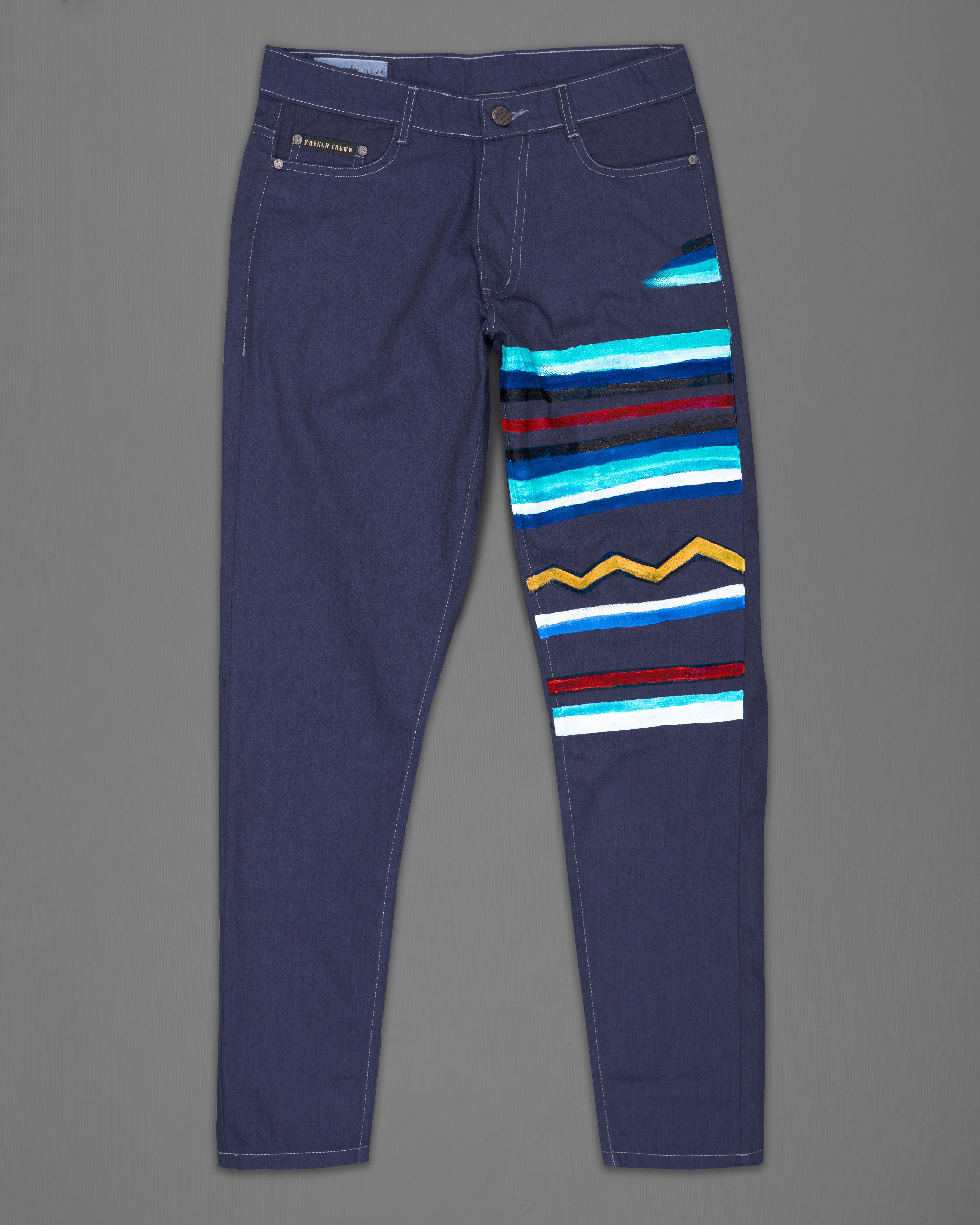 Ebony Clay Blue Multicolour Hand Painted Rinse Wash Denim J079-ART-32, J079-ART-34, J079-ART-36, J079-ART-38, J079-ART-40