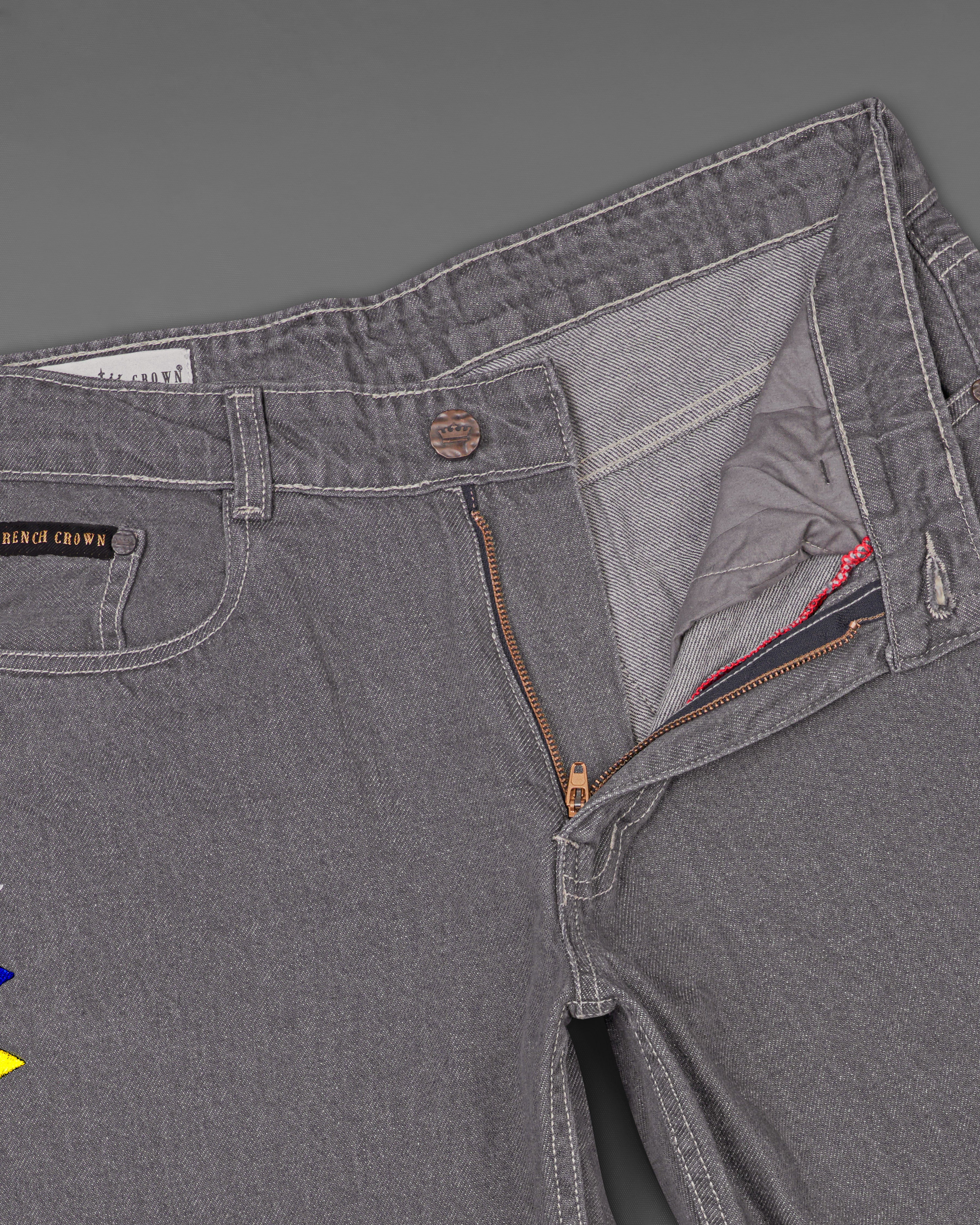 Flint Gray Multicolour Hand Painted Rinse Wash Denim J080-ART-32, J080-ART-34, J080-ART-36, J080-ART-38, J080-ART-40