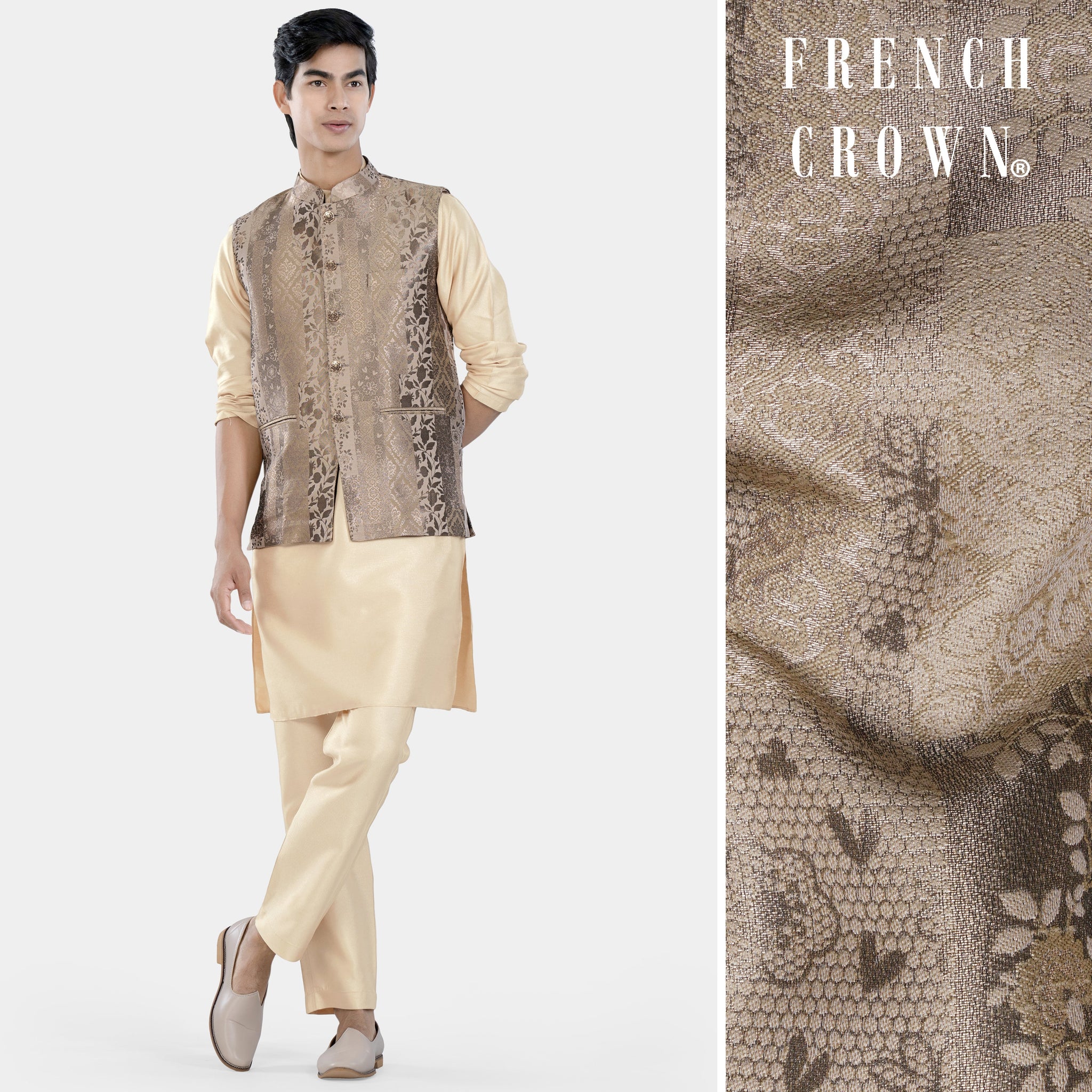 Skin Brown Kurta Woven Jacquard  Trouser