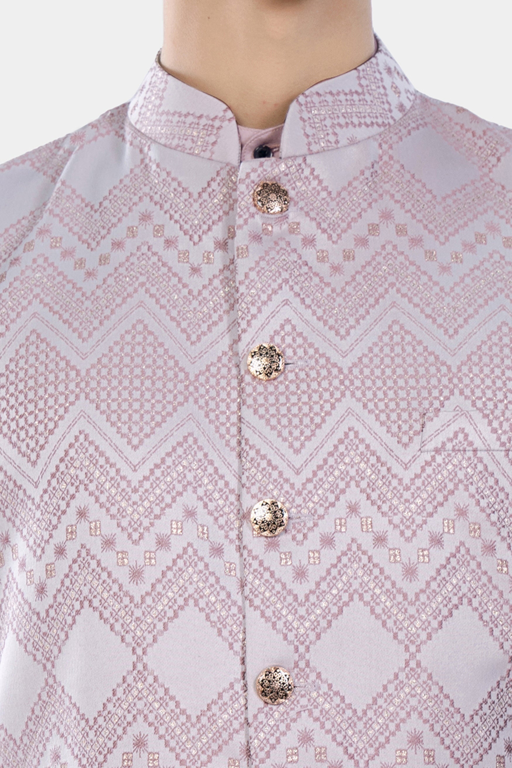 Thistle Pink Kurta Set with Blossom Pink Chevron Thread Embroidered Designer Nehru Jacket KPNJ015-44, KPNJ015-46, KPNJ015-48, KPNJ015-50, KPNJ015-52, KPNJ015-54, KPNJ015-56, KPNJ015-58, KPNJ015-60