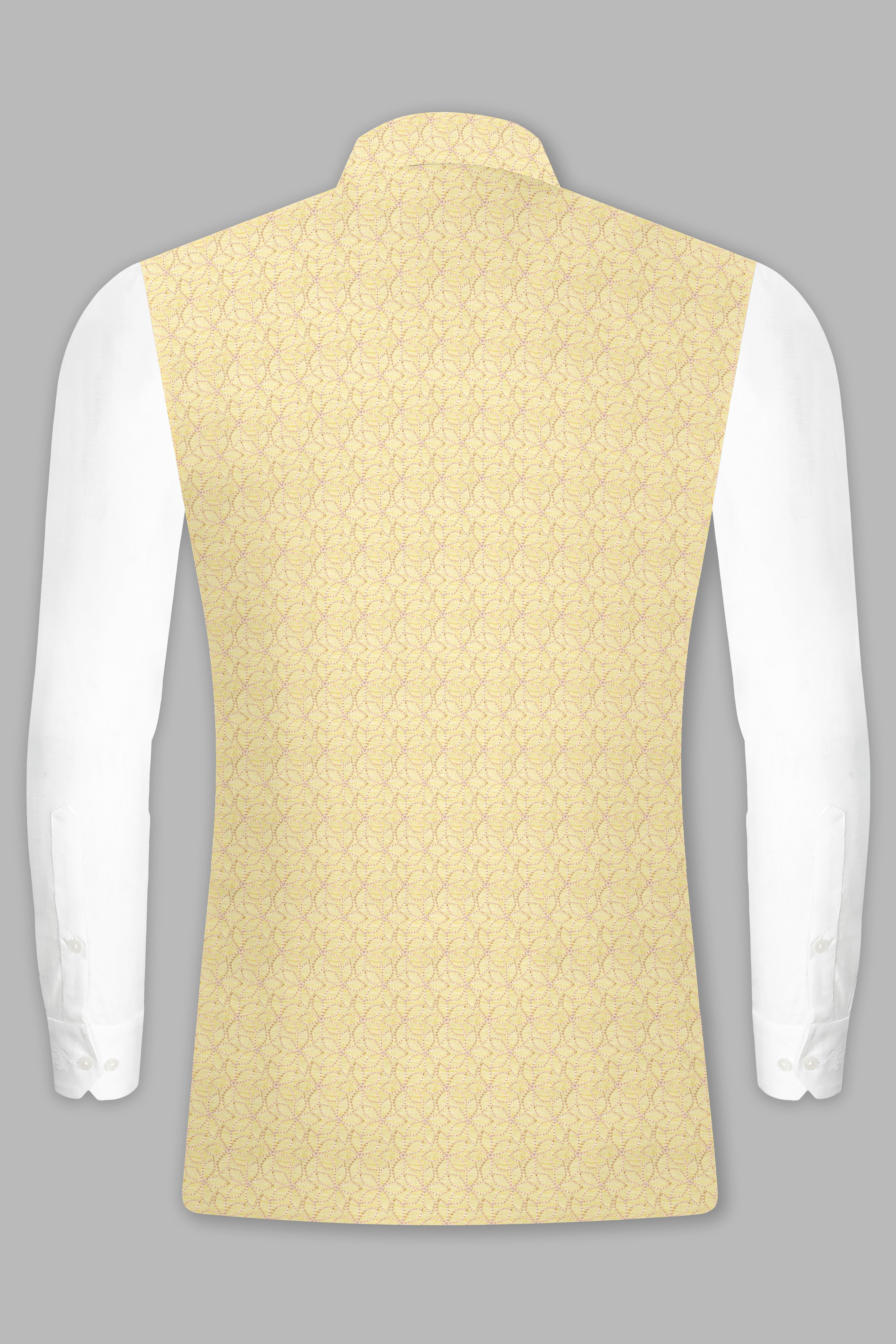 Hampton Yellow Kurta Set With Blond Yellow Flower Embroidered Nehru Jacket