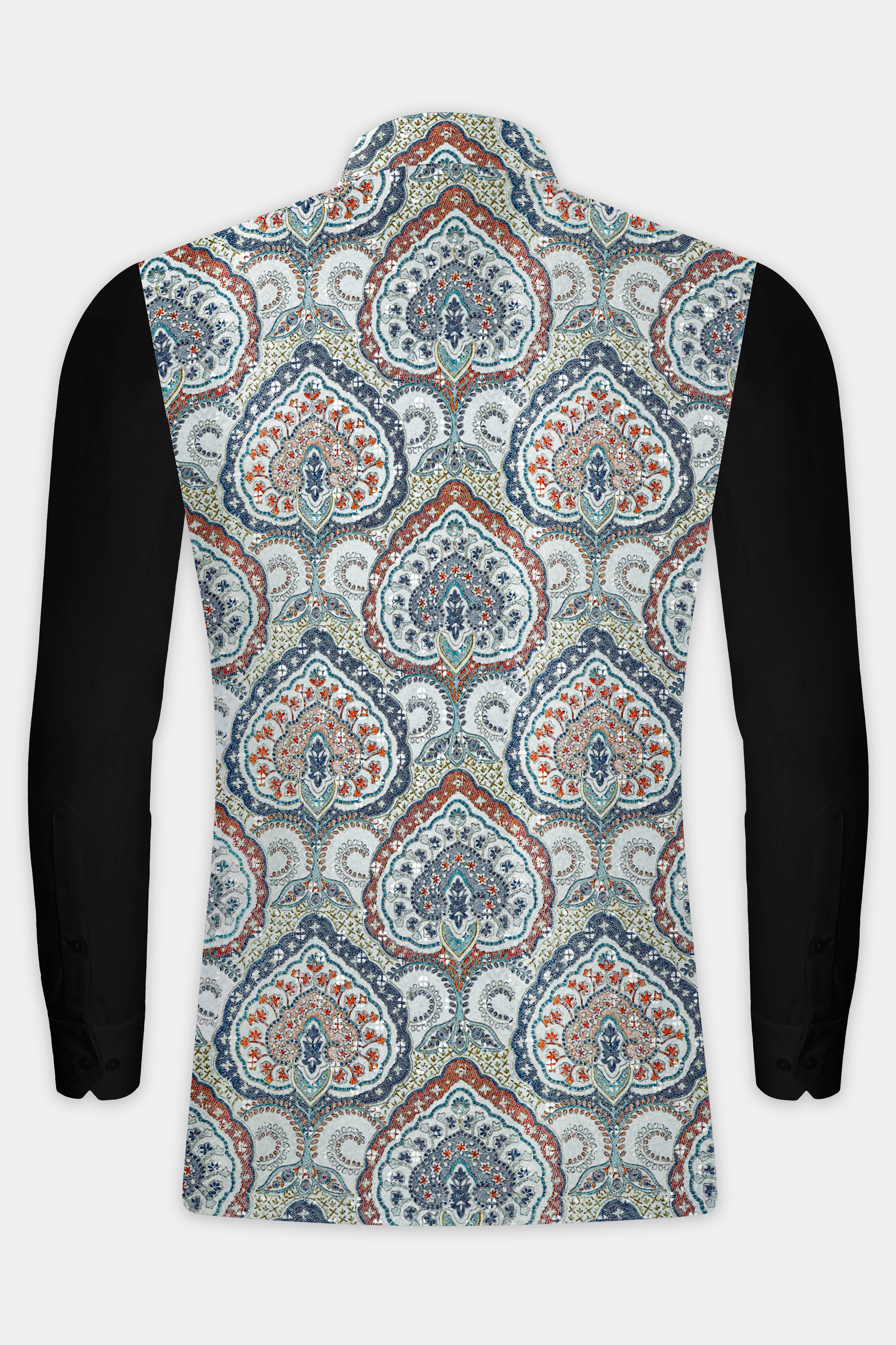 Periglacial Green Kurta Set With Shiraz Blue And Hippie Red MultiColour Embroidered Nehru Jacket