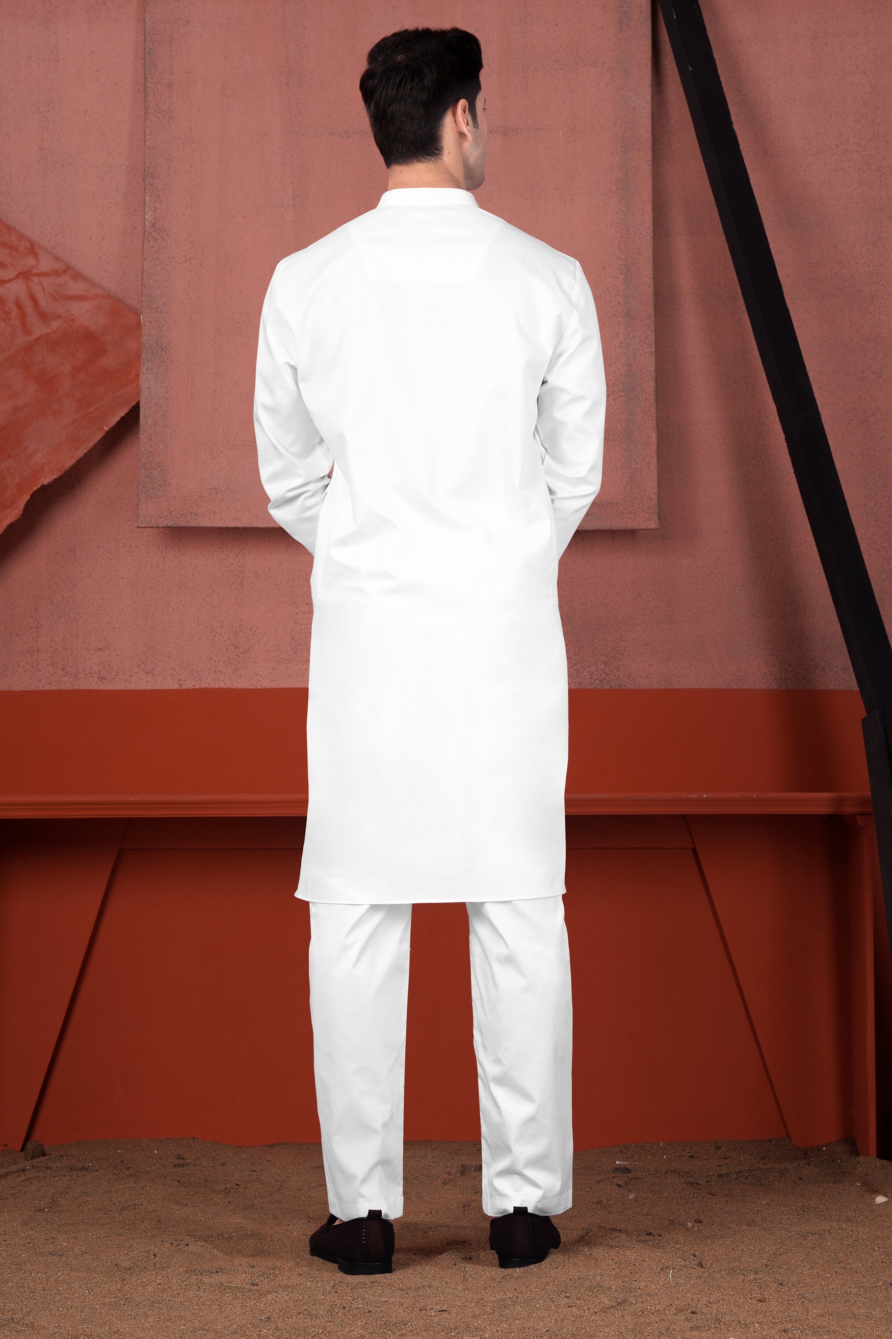 Bright White Cotton Thread Embroidered Designer Kurta With Nehru Jacket