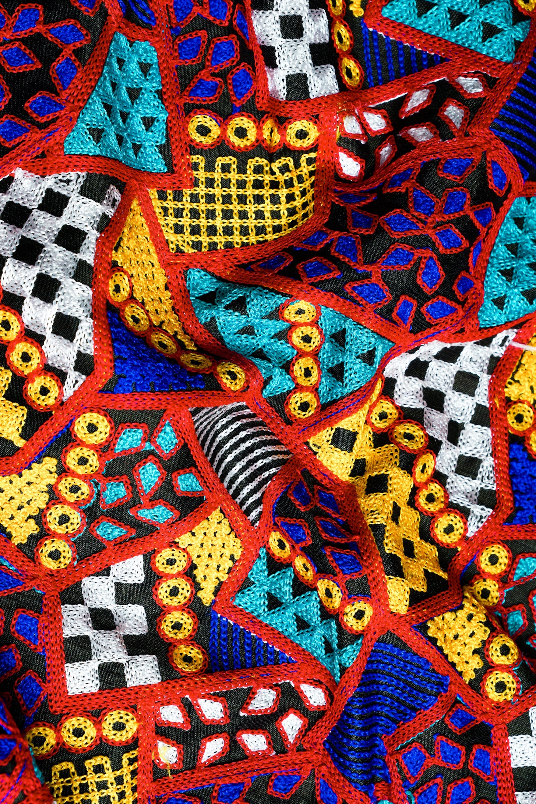 Vivid Auburn Red Kurta with Canray Orange and Catalina Blue Multicolour Cotton Thread Embroidered Designer Nehru Jacket
