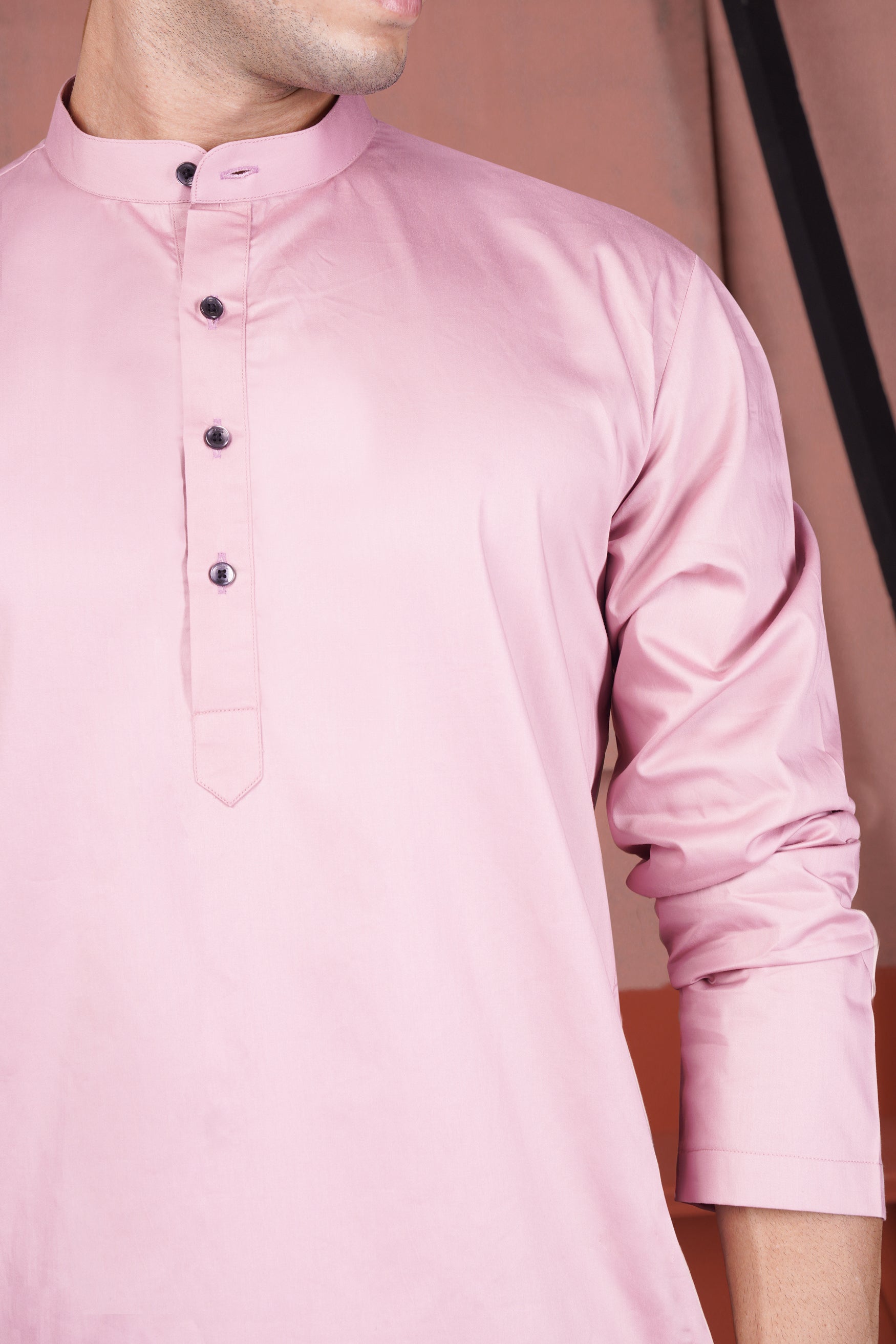 Kobi Pink Kurta with Nickel Gray and Brink Pink Paisley Cotton Thread Embroidered Designer Nehru Jacket