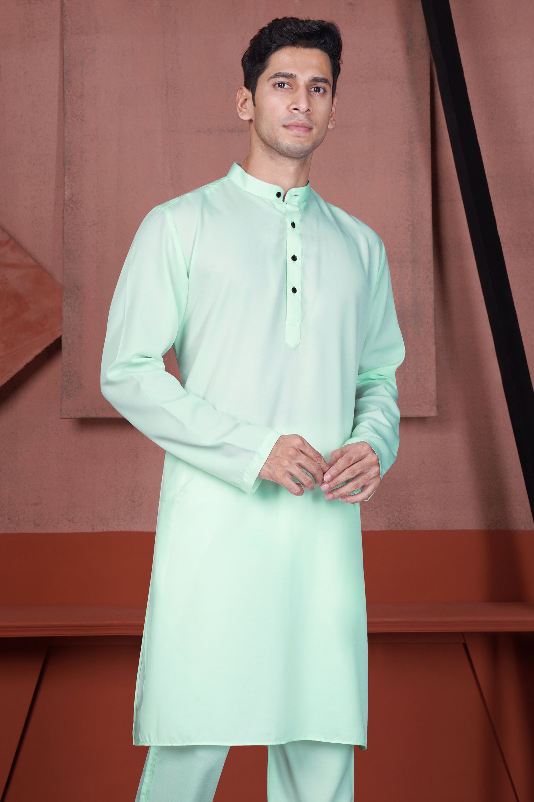 Edgewater Green Viscose Embroidered with Tikki Work Designer Kurta with Nehru Jacket