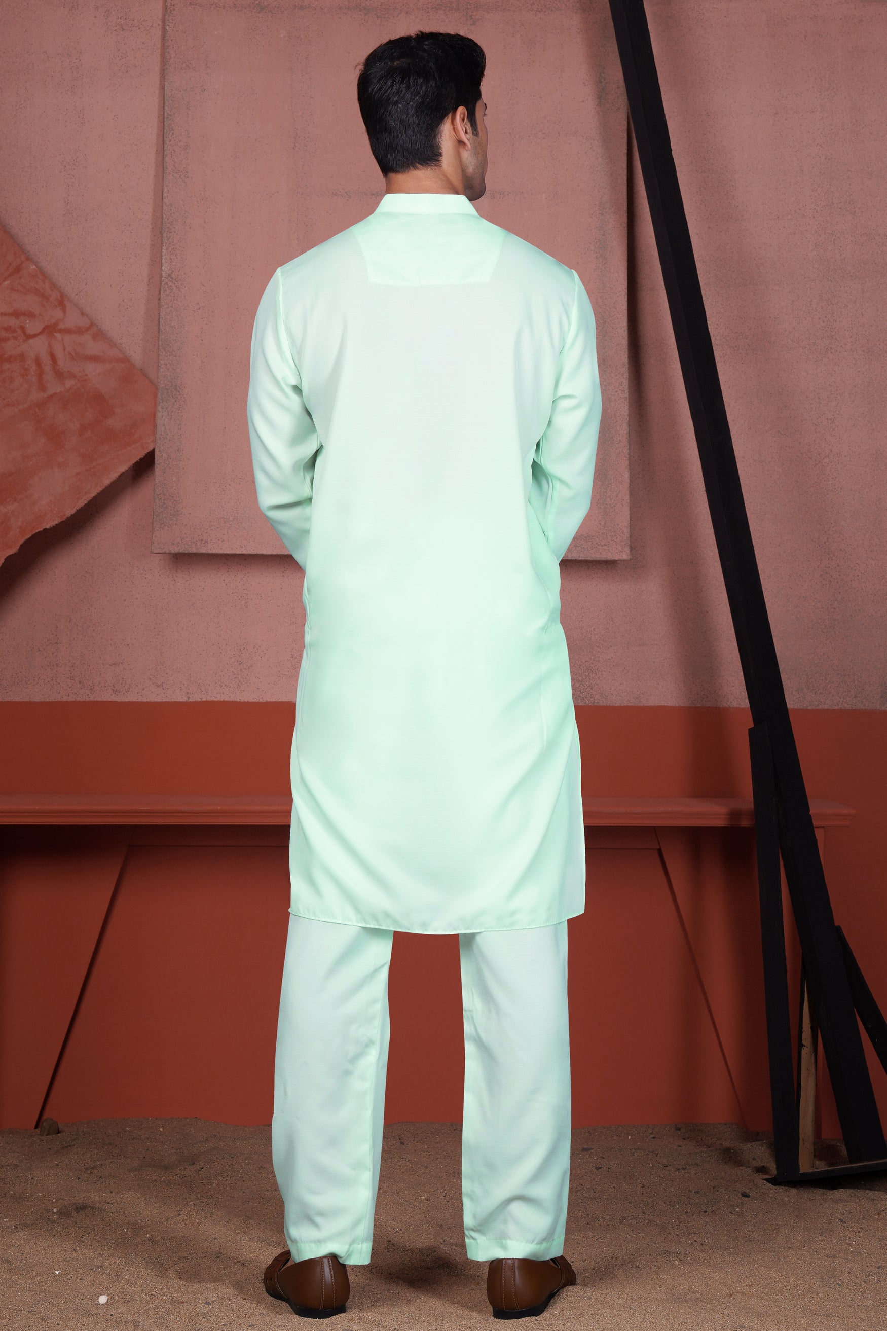 Edgewater Green Viscose Embroidered with Tikki Work Designer Kurta with Nehru Jacket