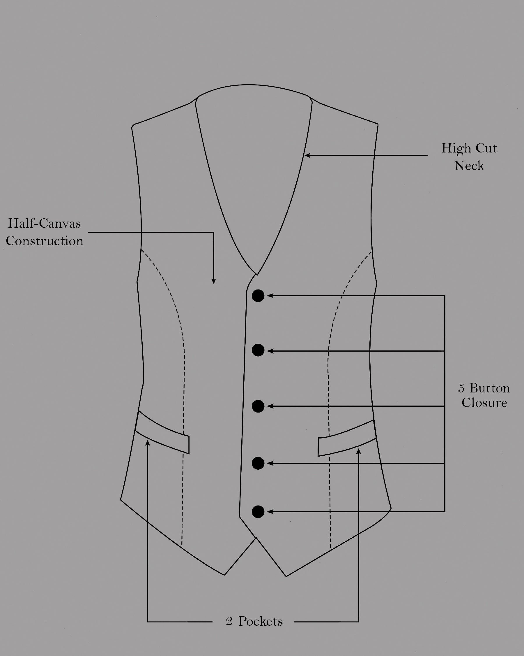 Porpoise Grey Plaid Luxurious Linen-Wool blend Waistcoat