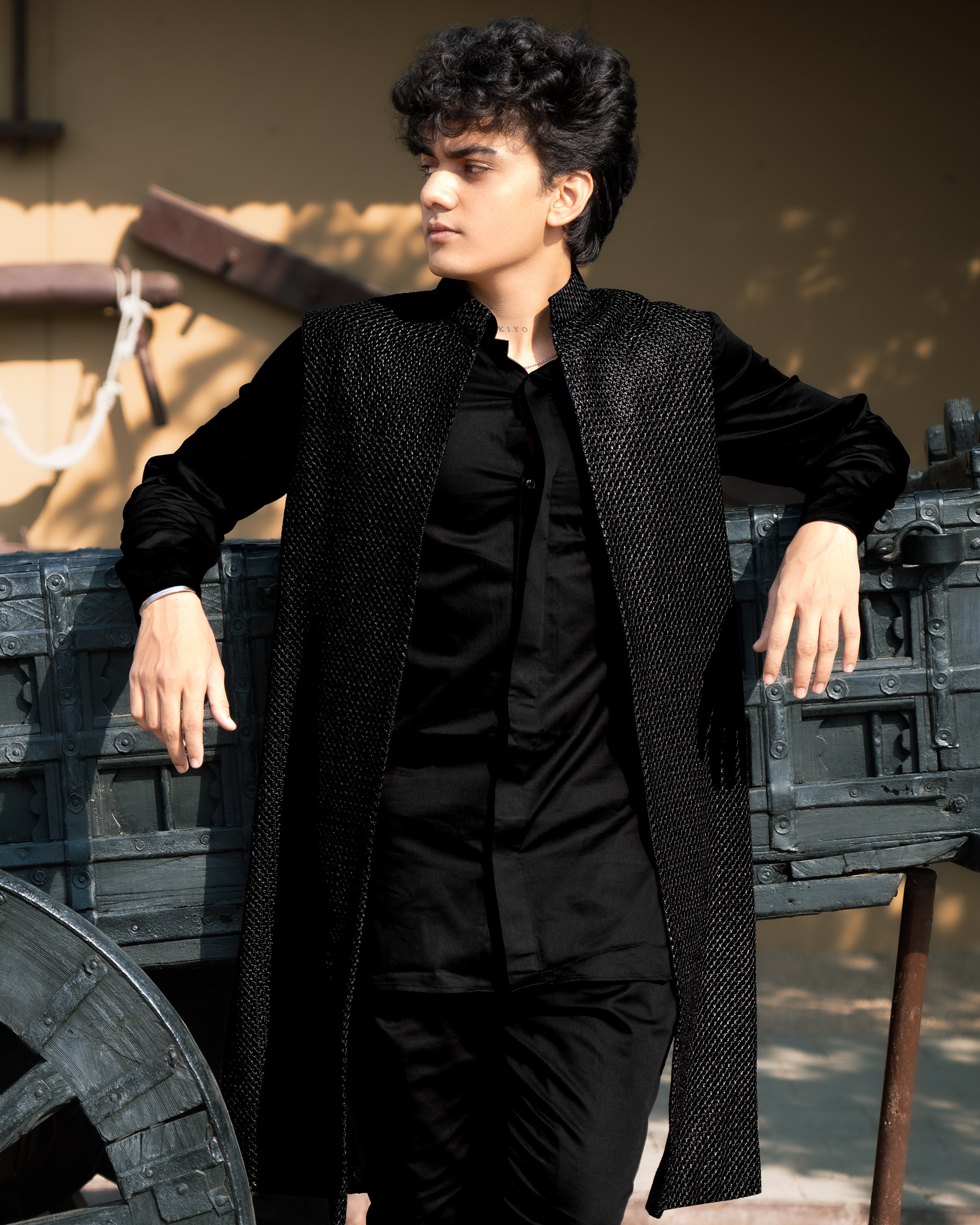 Jade Black Bandhgala Polyester Sherwani Half-Sleeved Jacket SHR009-SRW16-36, SHR009-SRW16-38, SHR009-SRW16-40, SHR009-SRW16-42, SHR009-SRW16-44, SHR009-SRW16-46, SHR009-SRW16-48, SHR009-SRW16-50, SHR009-SRW16-52, SHR009-SRW16-54, SHR009-SRW16-56, SHR009-SRW16-58, SHR009-SRW16-60