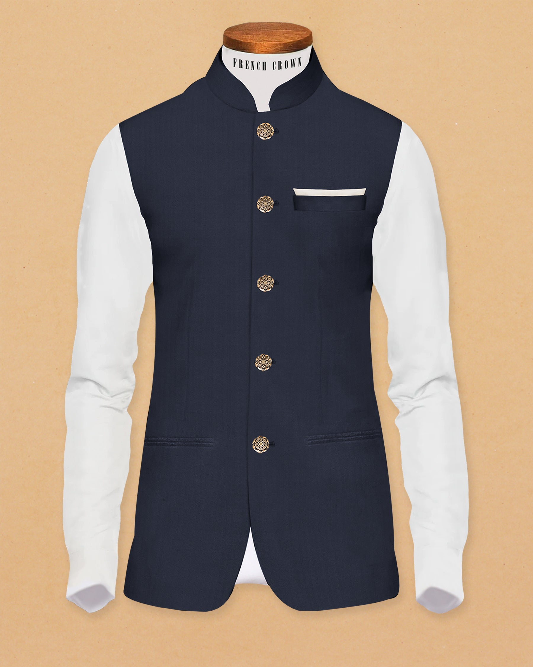 Blue Wool Blend Nehru Jacket