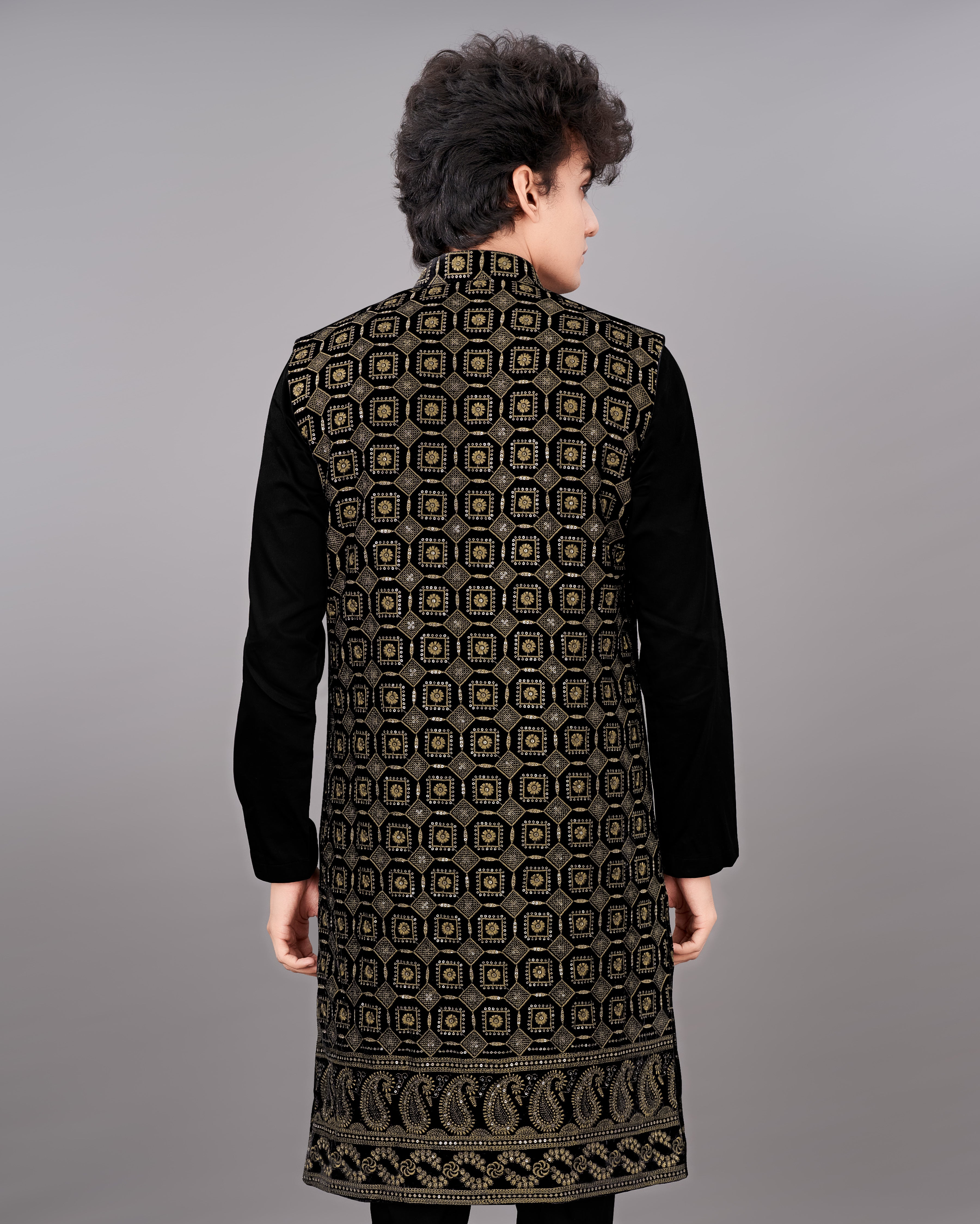 Jade Black with Moccasin Brown Sleeveless Embroidered Indo-Western SHR017-SRW16-36, SHR017-SRW16-38, SHR017-SRW16-40, SHR017-SRW16-42, SHR017-SRW16-44, SHR017-SRW16-46, SHR017-SRW16-48, SHR017-SRW16-50, SHR017-SRW16-52, SHR017-SRW16-54, SHR017-SRW16-56, SHR017-SRW16-58, SHR017-SRW16-60