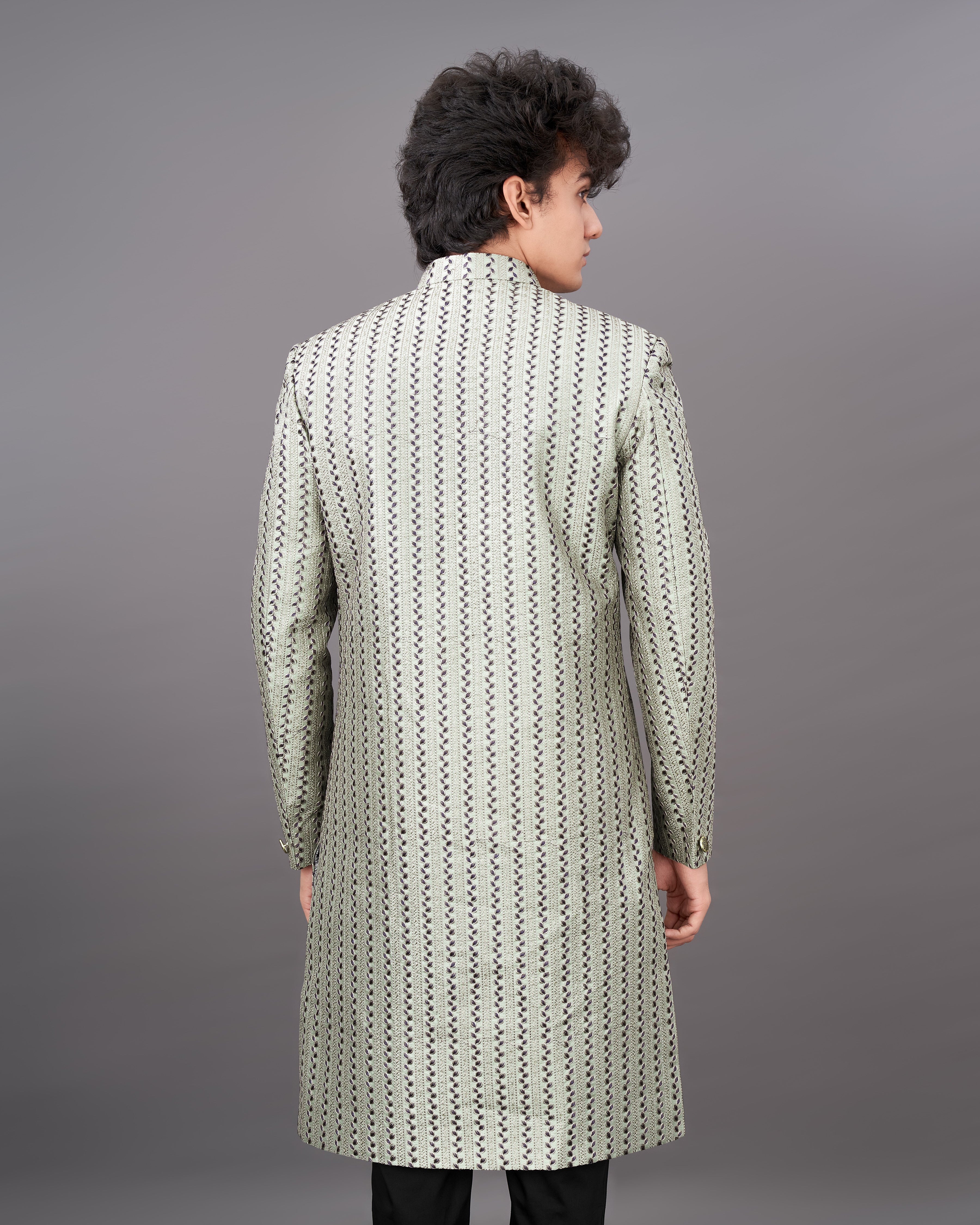 Bone Green With Embroidered Sherwani with Black Kurta and Pants Set SHR018-SRW30-36, SHR018-SRW30-38, SHR018-SRW30-40, SHR018-SRW30-42, SHR018-SRW30-44, SHR018-SRW30-46, SHR018-SRW30-48, SHR018-SRW30-50, SHR018-SRW30-52, SHR018-SRW30-54, SHR018-SRW30-56, SHR018-SRW30-58, SHR018-SRW30-60
