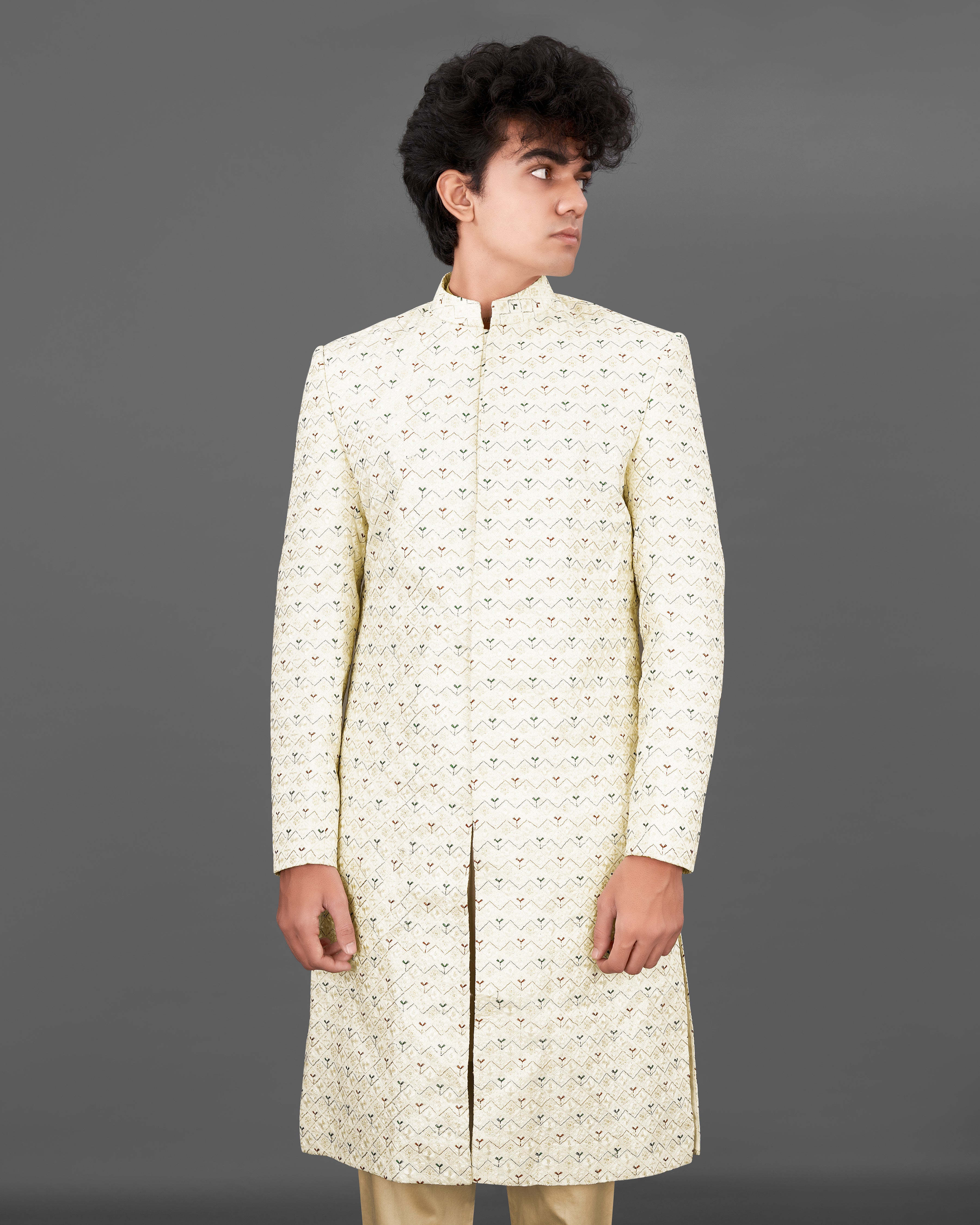 Fantasy Cream Embroidered Sherwani with Kurta and Pants Set SHR029-SRW30-36, SHR029-SRW30-38, SHR029-SRW30-40, SHR029-SRW30-42, SHR029-SRW30-44, SHR029-SRW30-46, SHR029-SRW30-48, SHR029-SRW30-50, SHR029-SRW30-52, SHR029-SRW30-54, SHR029-SRW30-56, SHR029-SRW30-58, SHR029-SRW30-60