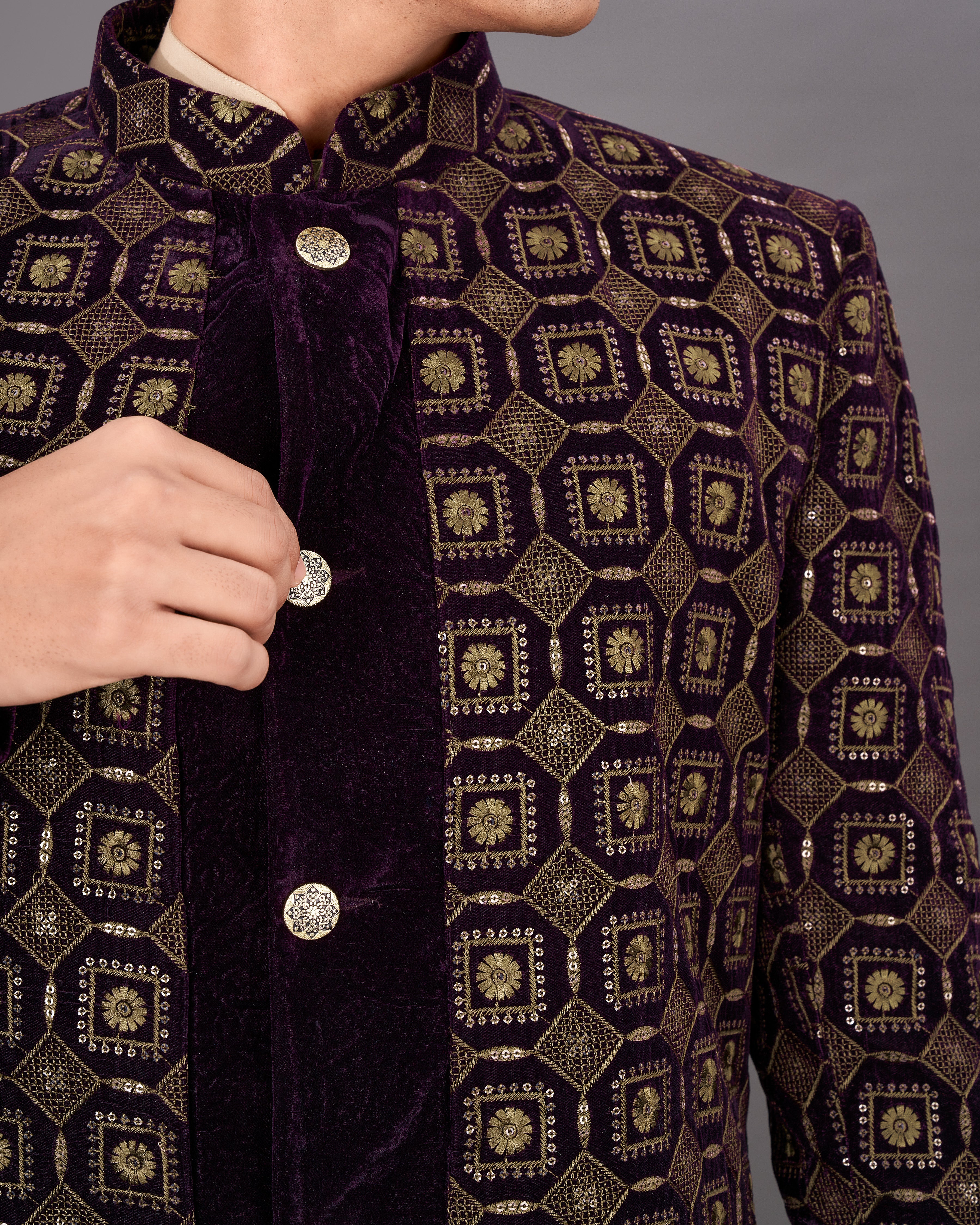 Ebony Maroon with Mocha Brown Heavyweight Embroidered Indo-Western with Kurta and Pants Set SHR032-SRW32-36, SHR032-SRW32-38, SHR032-SRW32-40, SHR032-SRW32-42, SHR032-SRW32-44, SHR032-SRW32-46, SHR032-SRW32-48, SHR032-SRW32-50, SHR032-SRW32-52, SHR032-SRW32-54, SHR032-SRW32-56, SHR032-SRW32-58, SHR032-SRW32-60