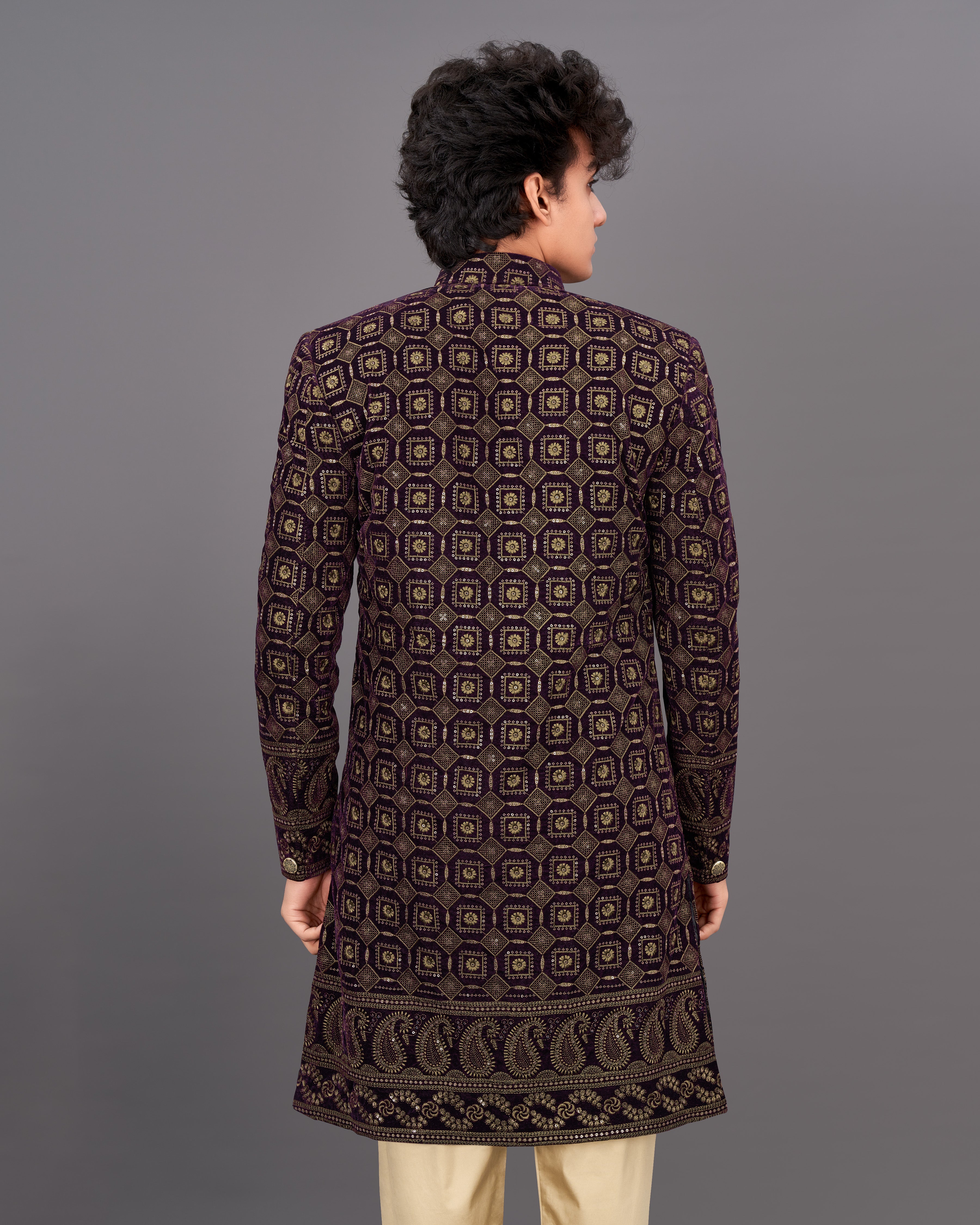 Ebony Maroon with Mocha Brown Heavyweight Embroidered Indo-Western with Kurta and Pants Set SHR032-SRW32-36, SHR032-SRW32-38, SHR032-SRW32-40, SHR032-SRW32-42, SHR032-SRW32-44, SHR032-SRW32-46, SHR032-SRW32-48, SHR032-SRW32-50, SHR032-SRW32-52, SHR032-SRW32-54, SHR032-SRW32-56, SHR032-SRW32-58, SHR032-SRW32-60