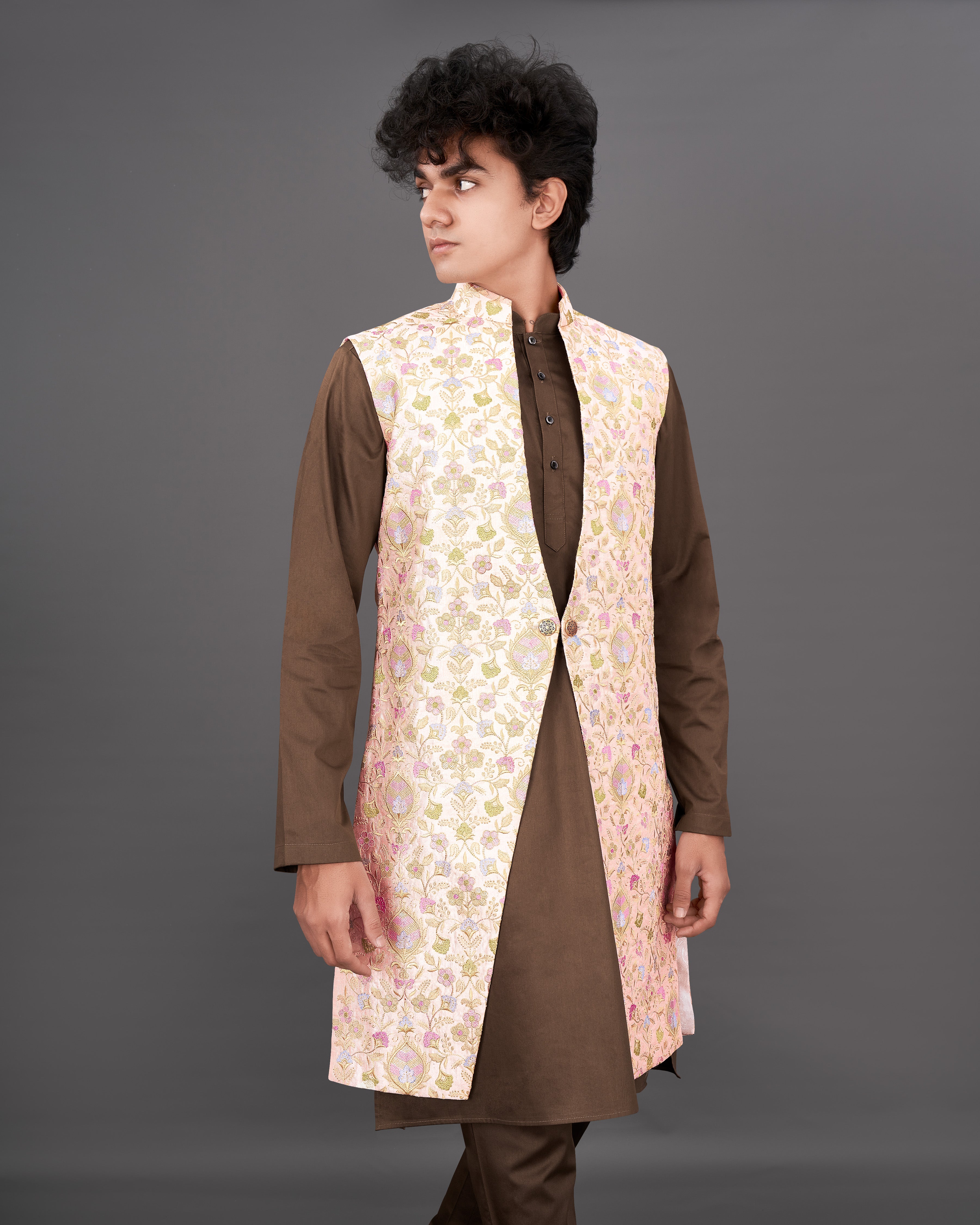 Mandys Peach Embroidered Sleeveless Indo-Western with Kurta and Pants Set SHR038-SRW28-36, SHR038-SRW28-38, SHR038-SRW28-40, SHR038-SRW28-42, SHR038-SRW28-44, SHR038-SRW28-46, SHR038-SRW28-48, SHR038-SRW28-50, SHR038-SRW28-52, SHR038-SRW28-54, SHR038-SRW28-56, SHR038-SRW28-58, SHR038-SRW28-60