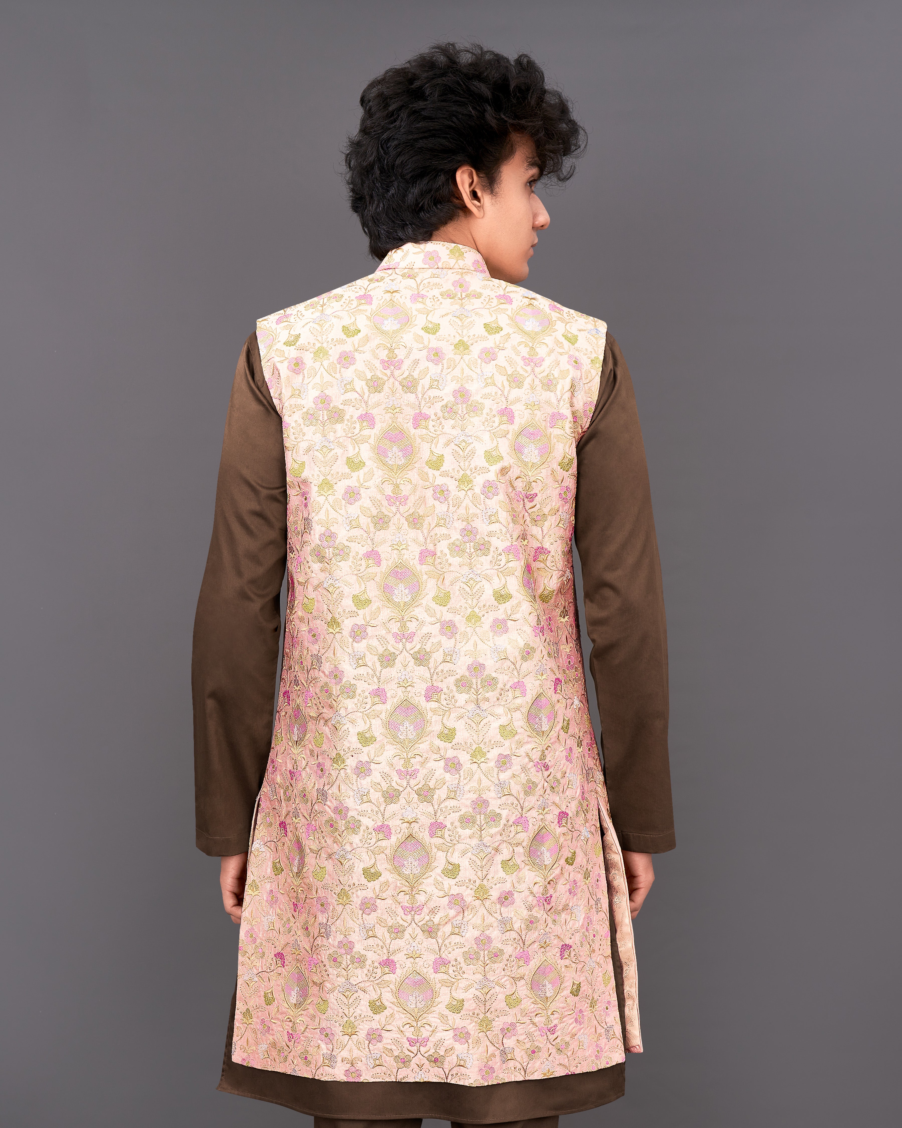 Mandys Peach Embroidered Sleeveless Indo-Western with Kurta and Pants Set SHR038-SRW28-36, SHR038-SRW28-38, SHR038-SRW28-40, SHR038-SRW28-42, SHR038-SRW28-44, SHR038-SRW28-46, SHR038-SRW28-48, SHR038-SRW28-50, SHR038-SRW28-52, SHR038-SRW28-54, SHR038-SRW28-56, SHR038-SRW28-58, SHR038-SRW28-60